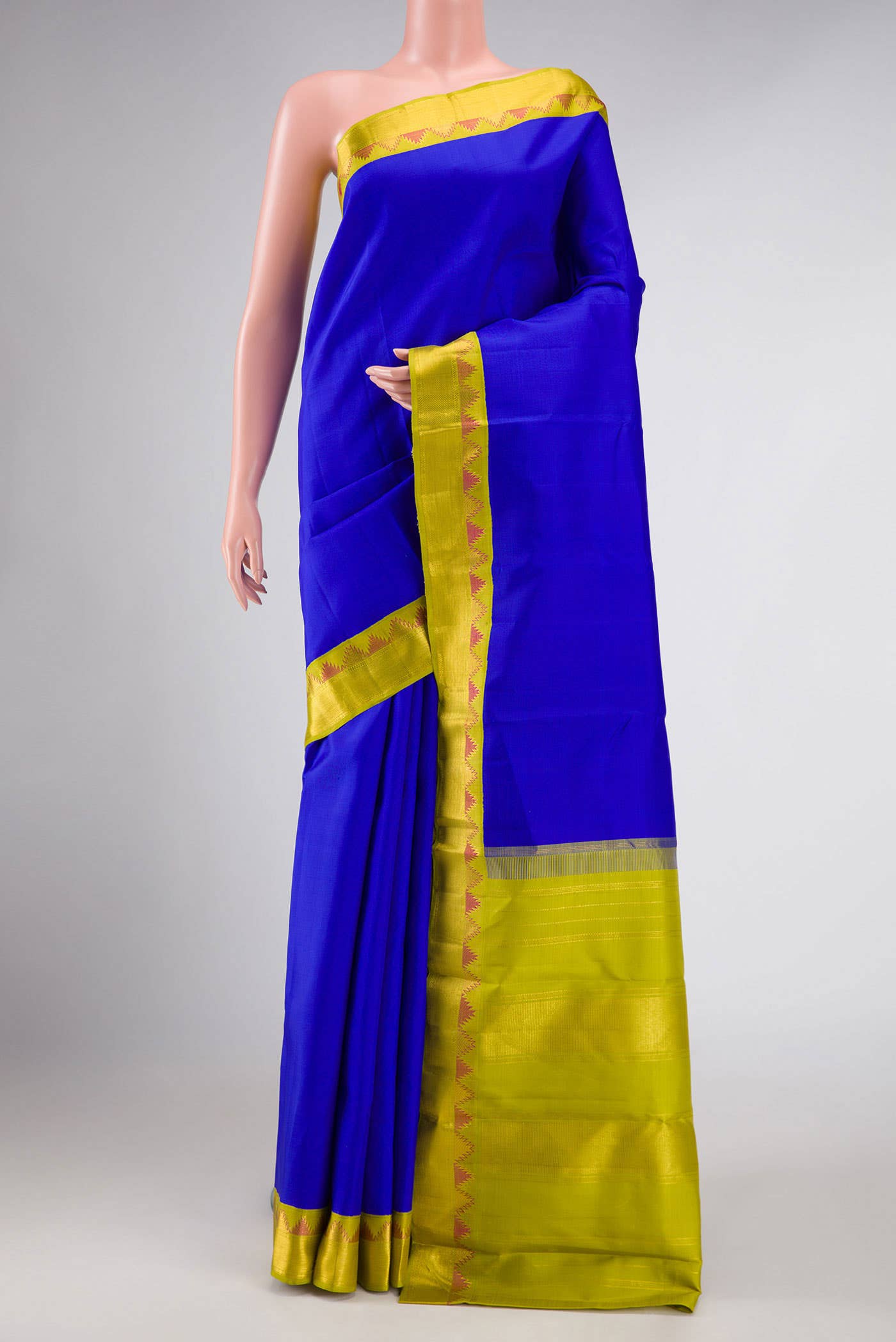 Pure Silk Pure Zari Royal Blue Dual Tone Kanchipuram Saree