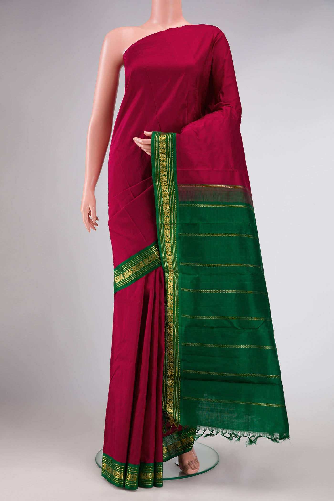 Pure Silk Pure Zari Maroon Dual Tone Kanchipuram Saree