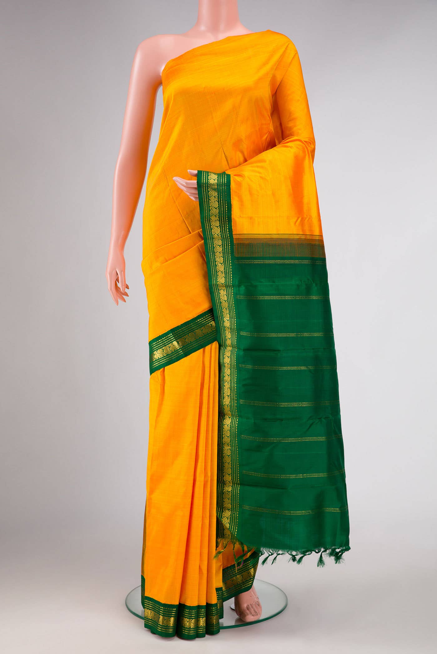 Pure Silk Pure Zari Yellow Dual Tone Kanchipuram Saree
