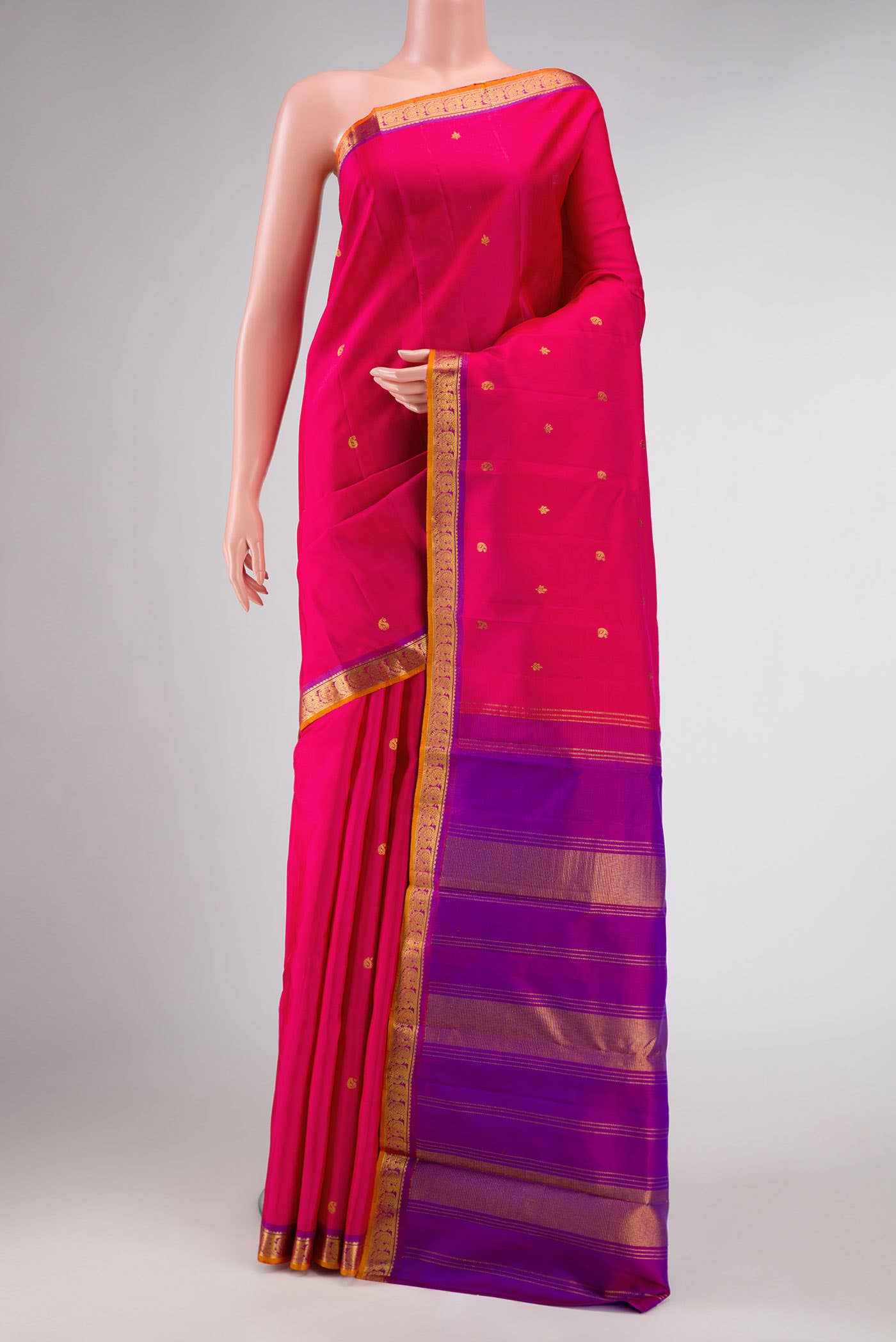 Pure Silk Pure Zari Dark Pink Dual Tone Kanchipuram Saree
