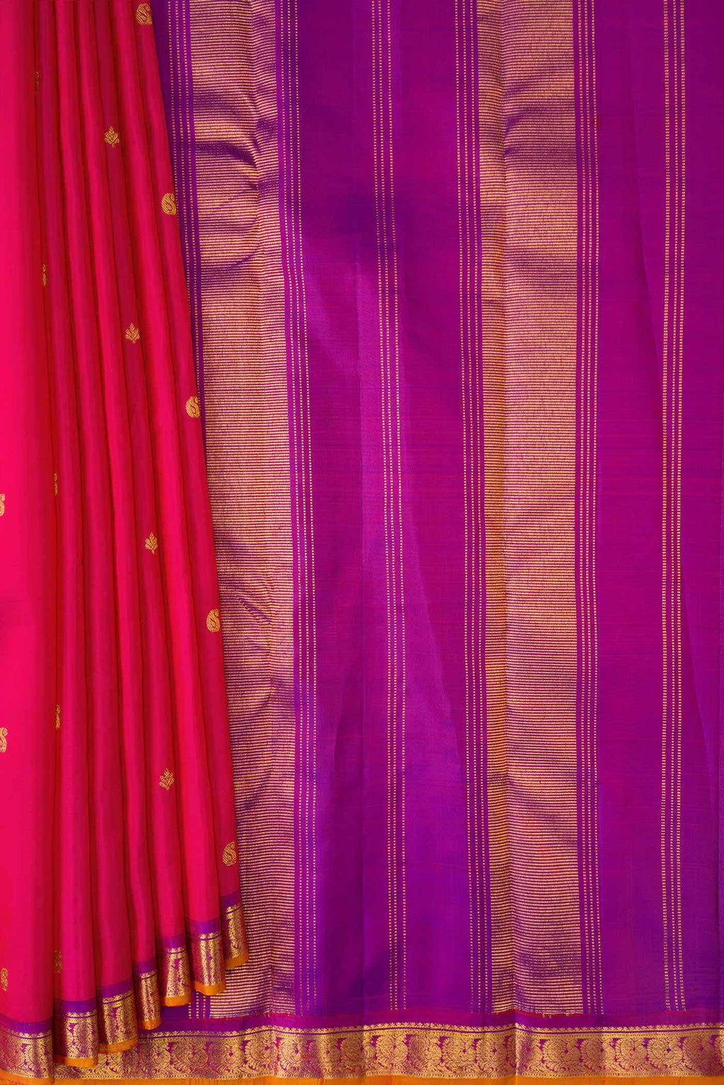 Pure Silk Pure Zari Dark Pink Dual Tone Kanchipuram Saree