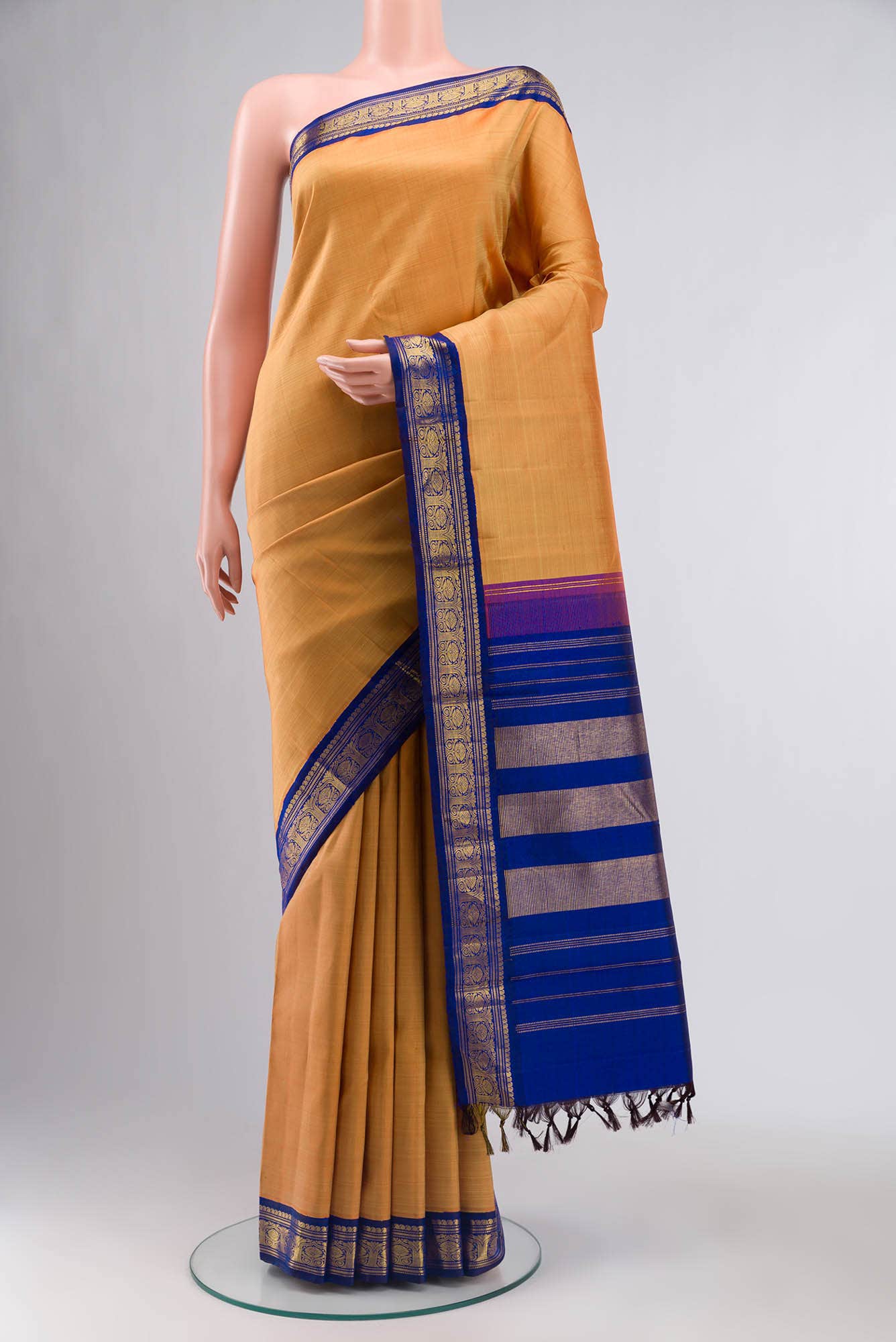 Pure Silk Pure Zari Orange Kanchipuram Saree