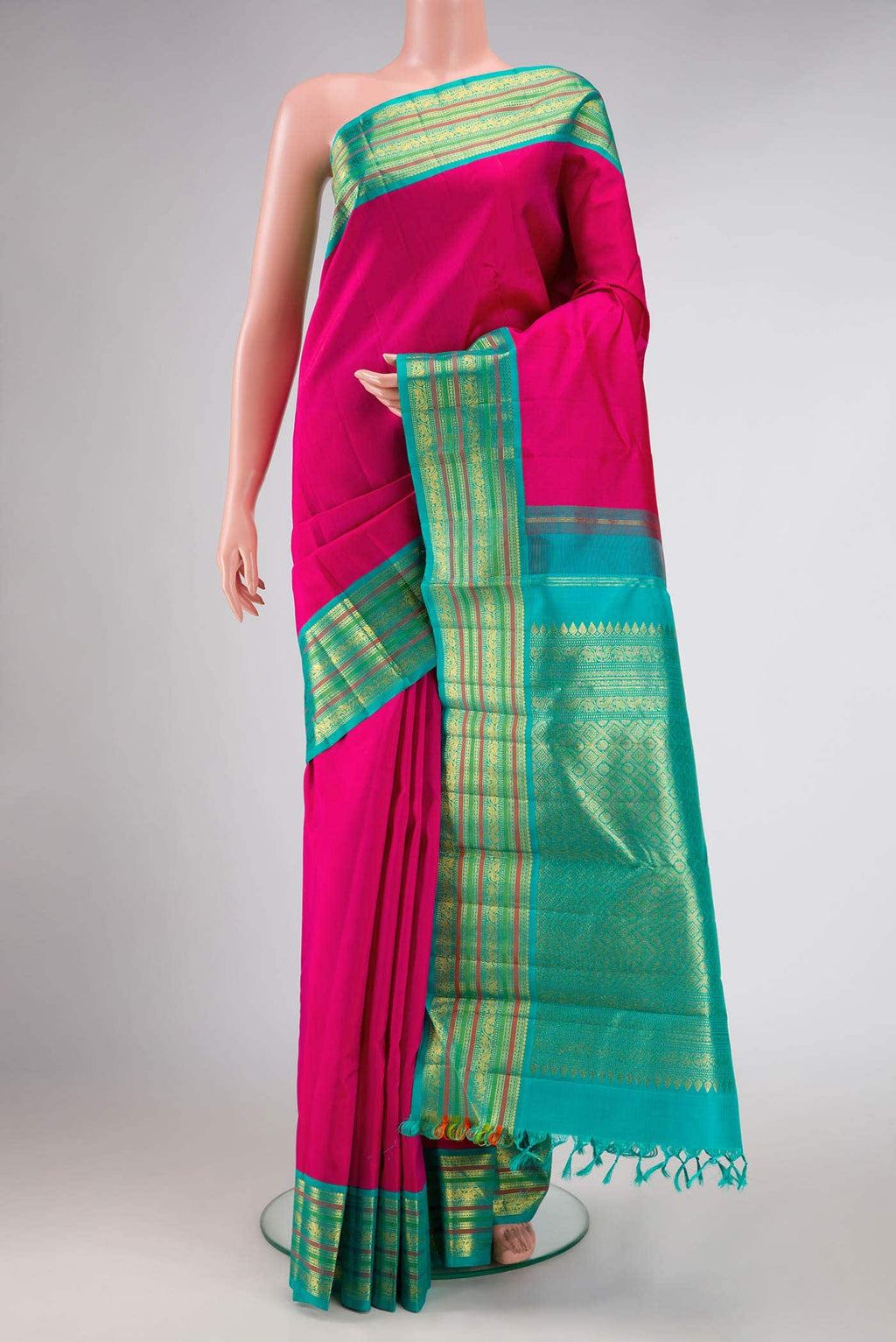 Pure Silk Pure Zari Pink Dual Tone Kanchipuram Saree