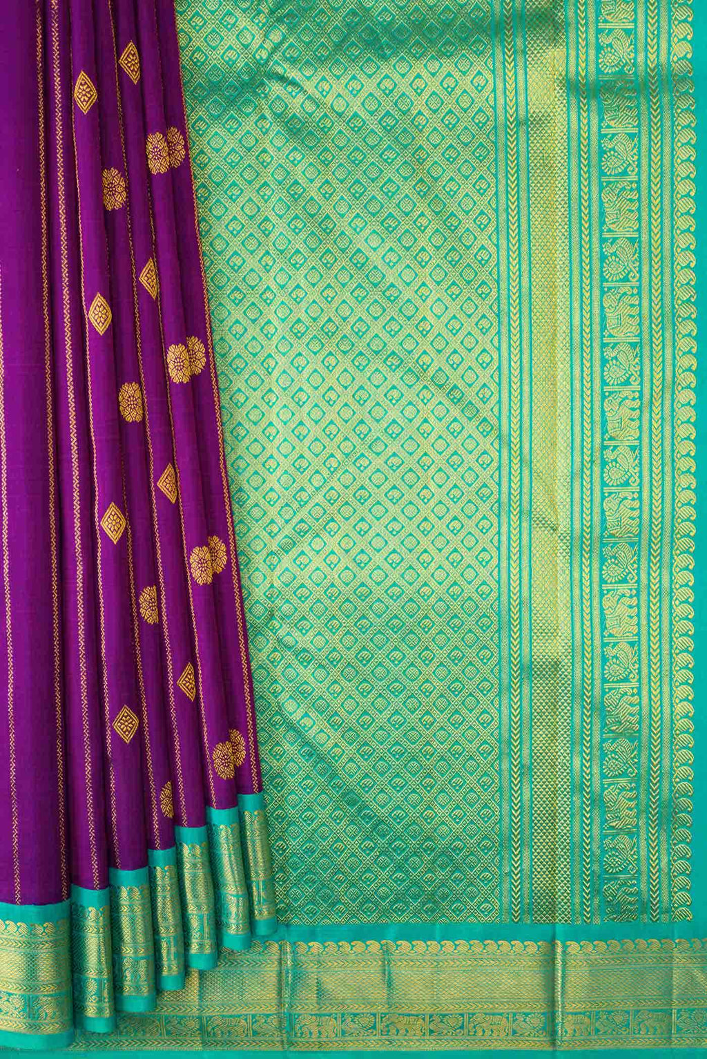 Pure Silk Pure Zari Purple Dual Tone Kanchipuram Saree