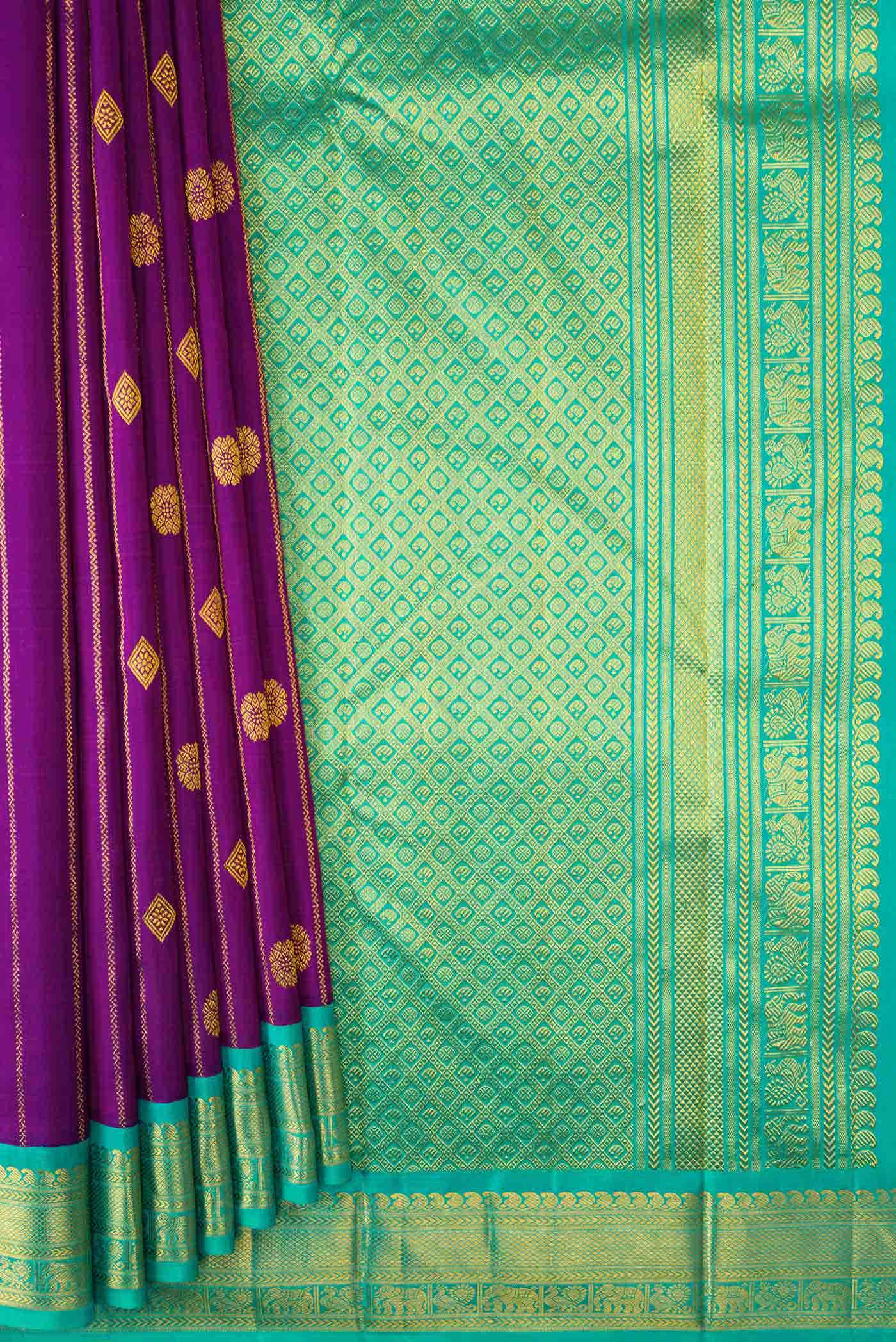 Pure Silk Pure Zari Purple Dual Tone Kanchipuram Saree