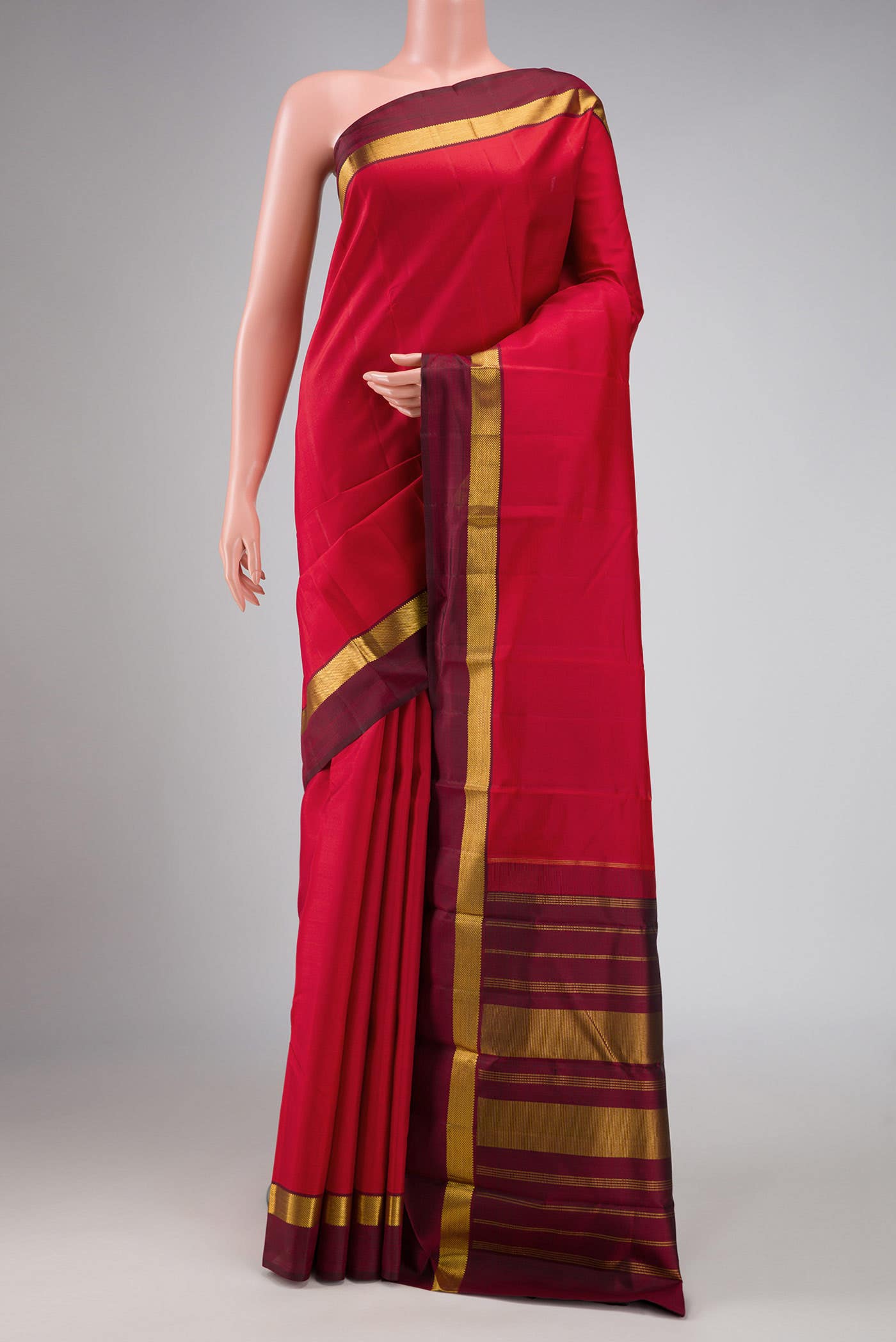 Pure Silk Pure Zari Imperial Red Dual Tone Kanchipuram Saree