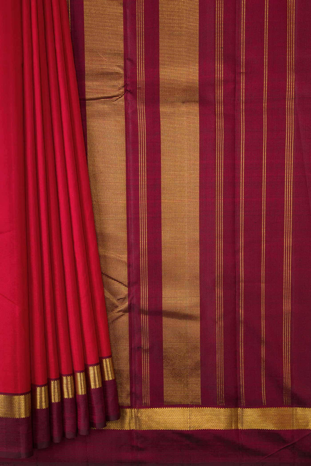 Pure Silk Pure Zari Imperial Red Dual Tone Kanchipuram Saree