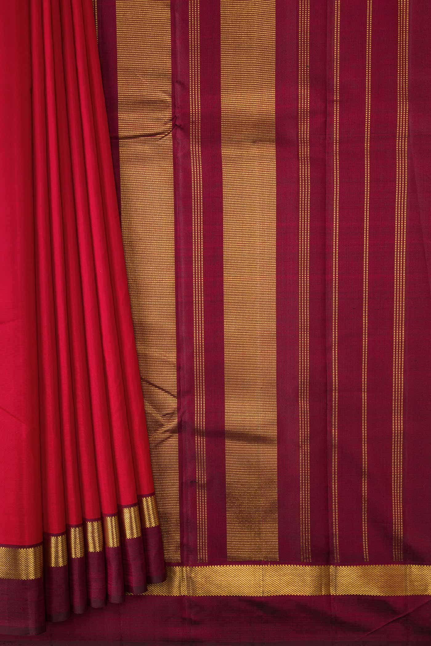 Pure Silk Pure Zari Imperial Red Dual Tone Kanchipuram Saree