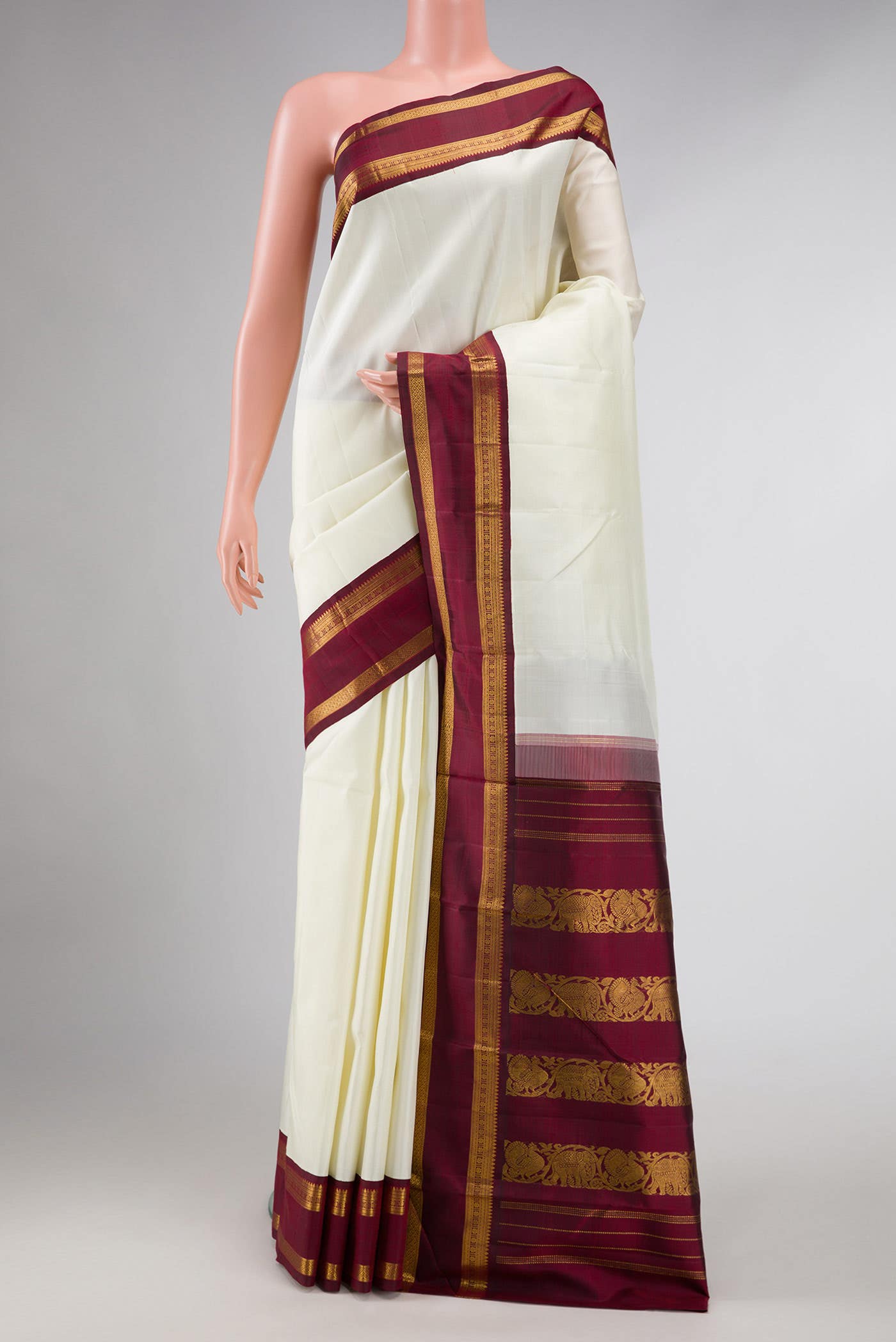 Pure Silk Pure Zari Off White Kanchipuram Saree