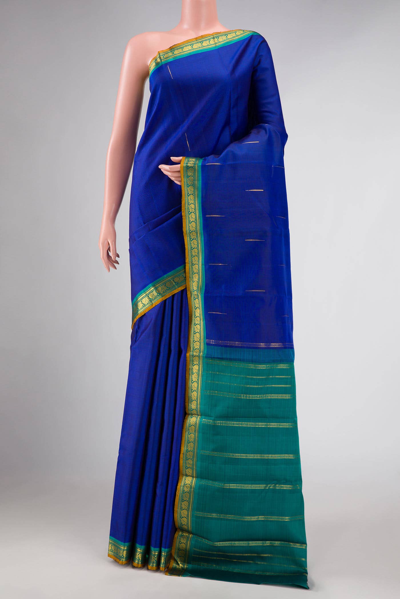 Pure Silk Pure Zari Navy Blue Dual Tone Kanchipuram Saree