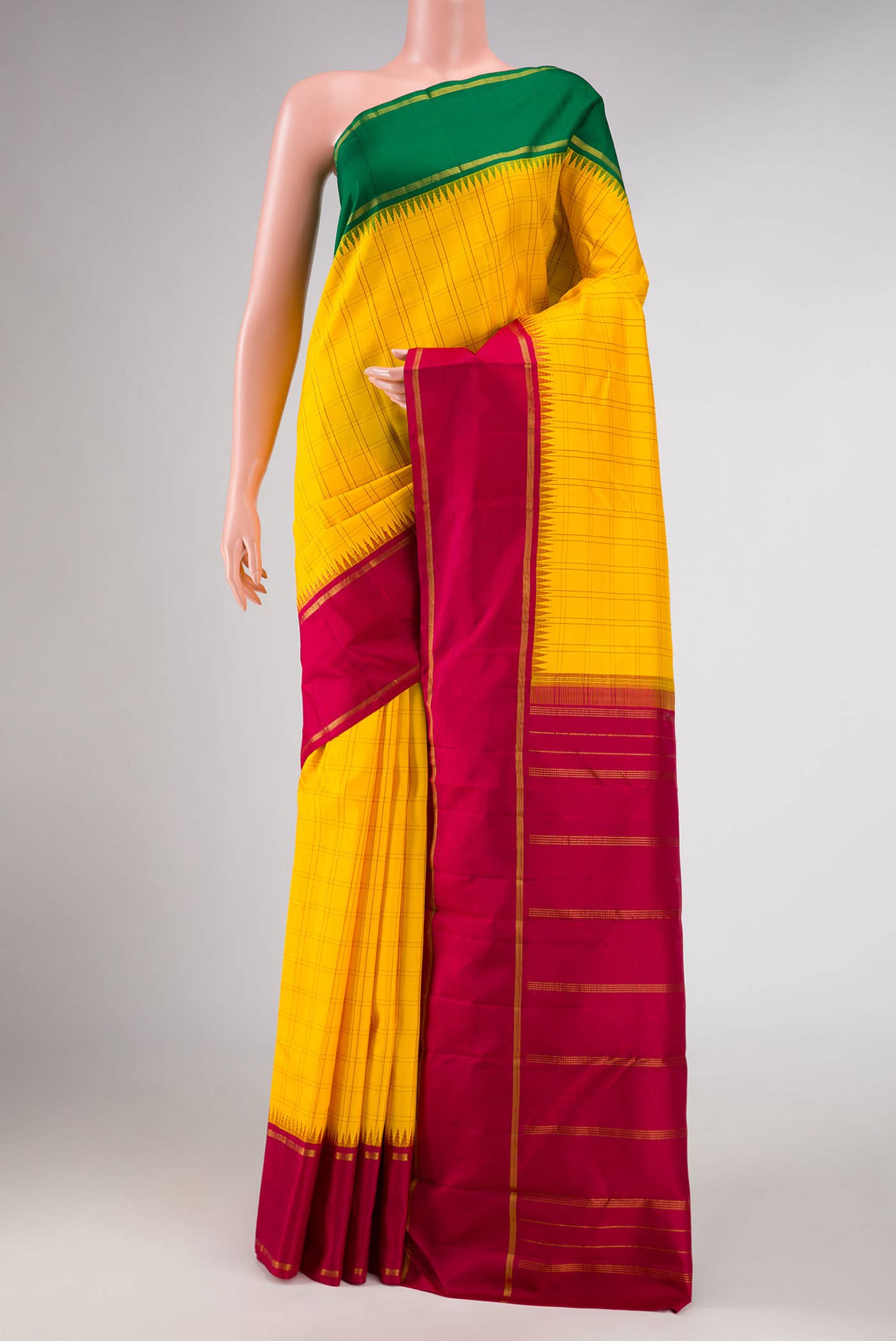 Pure Silk Pure Zari Rose Gold Dual Tone Kanchipuram Saree
