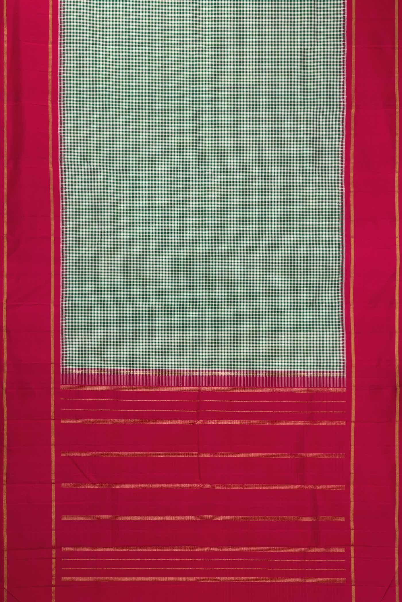 Pure Silk Pure Zari Off White and Green Dual Tone Kanchipuram Saree