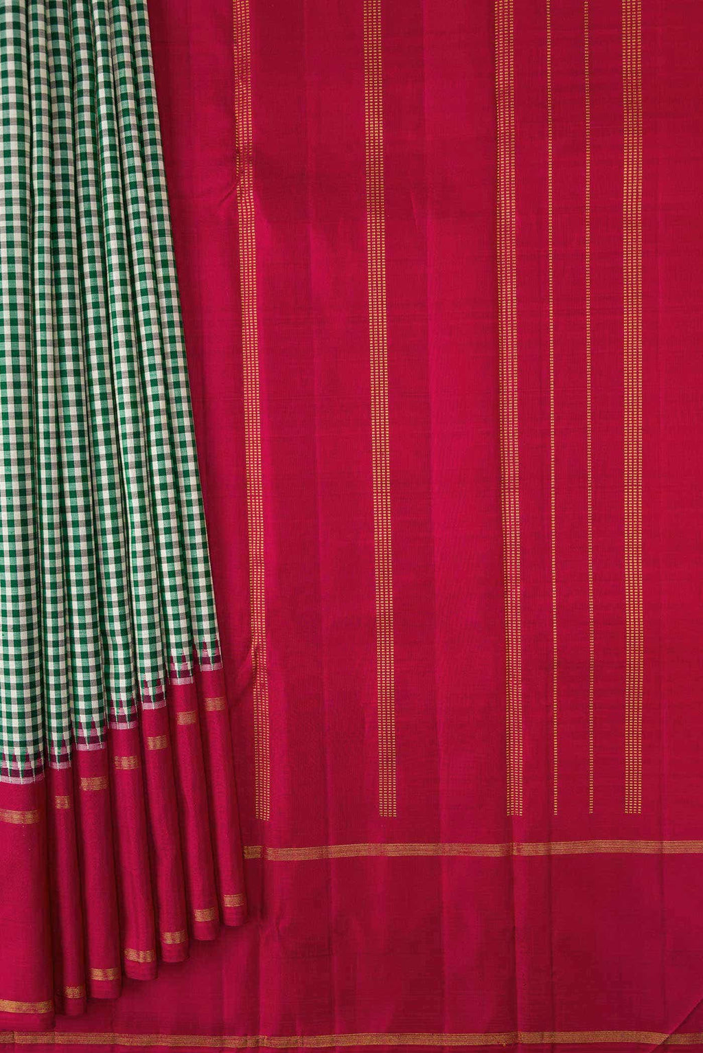 Pure Silk Pure Zari Off White and Green Dual Tone Kanchipuram Saree