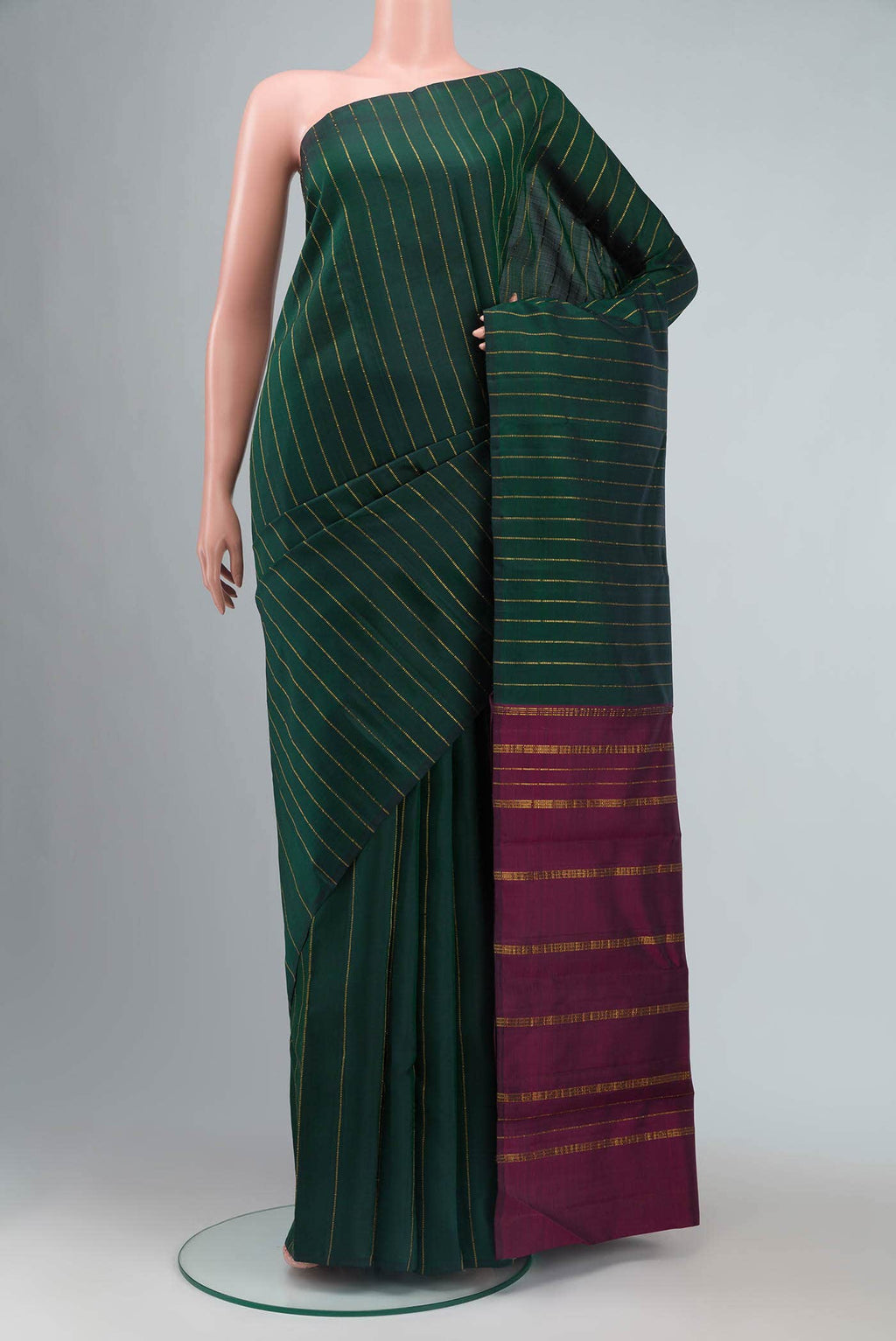 Bottle Green Kanchipuram Silk Saree