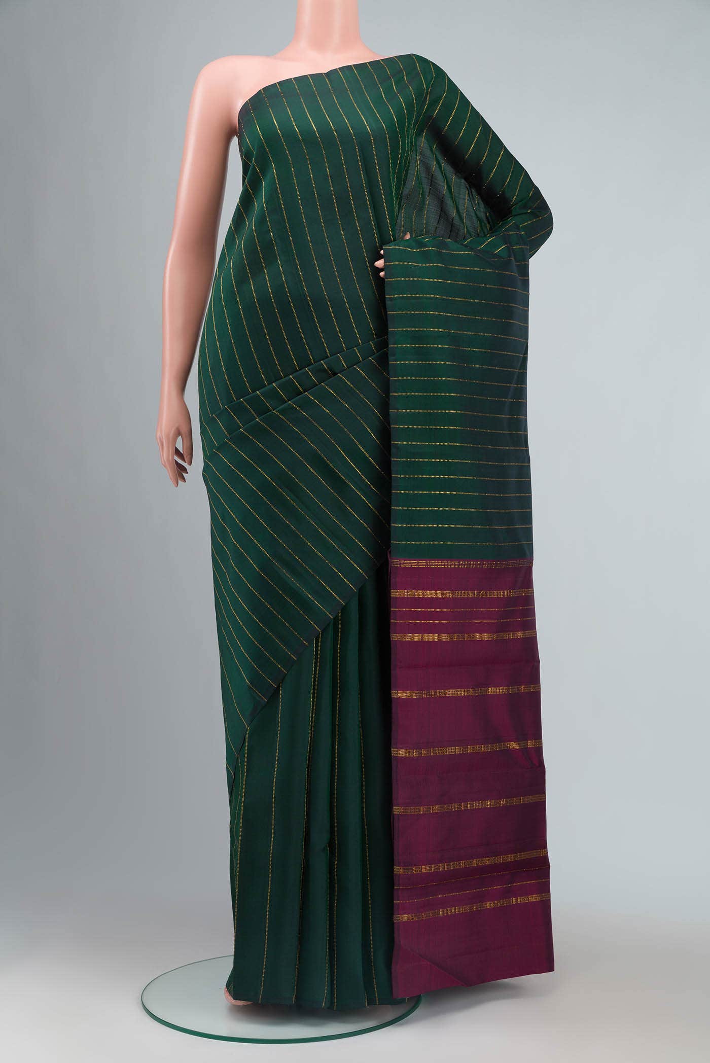 Bottle Green Kanchipuram Silk Saree