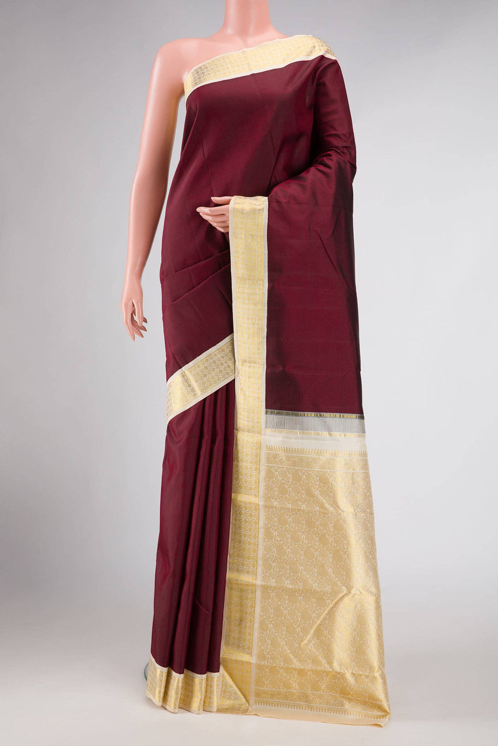 Pure Silk Pure Zari Maroon Dual Tone Kanchipuram Saree