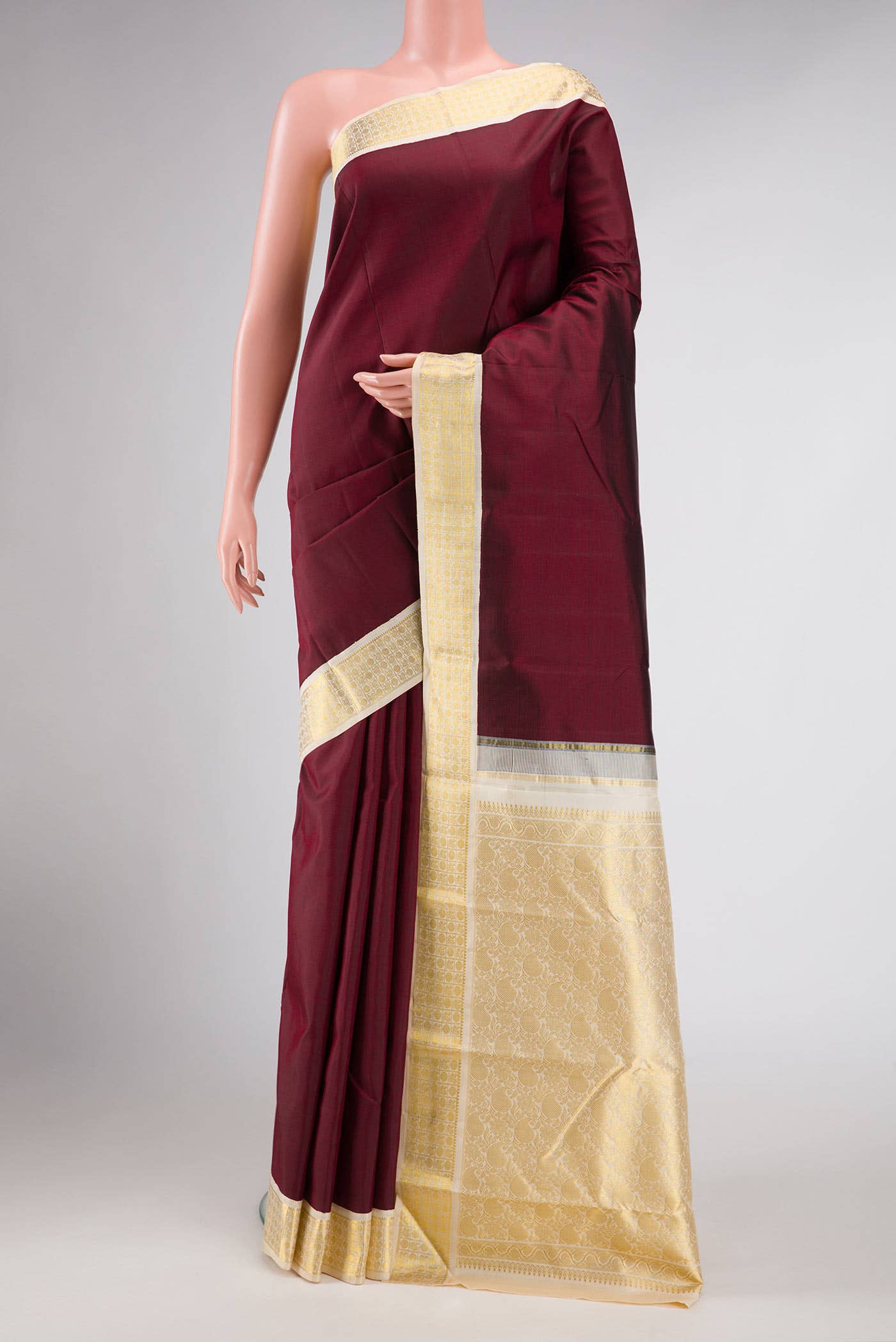 Pure Silk Pure Zari Maroon Dual Tone Kanchipuram Saree