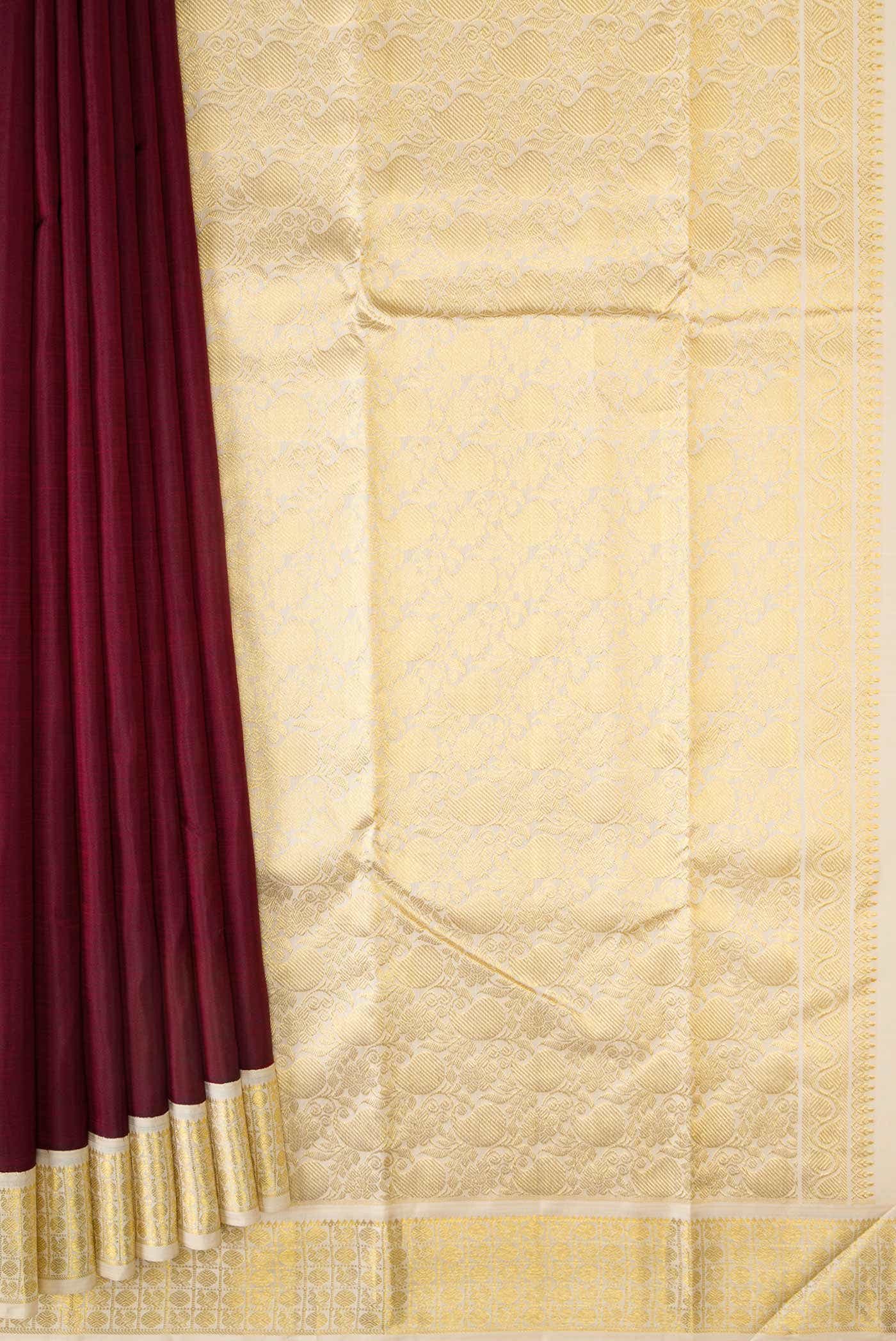 Pure Silk Pure Zari Maroon Dual Tone Kanchipuram Saree