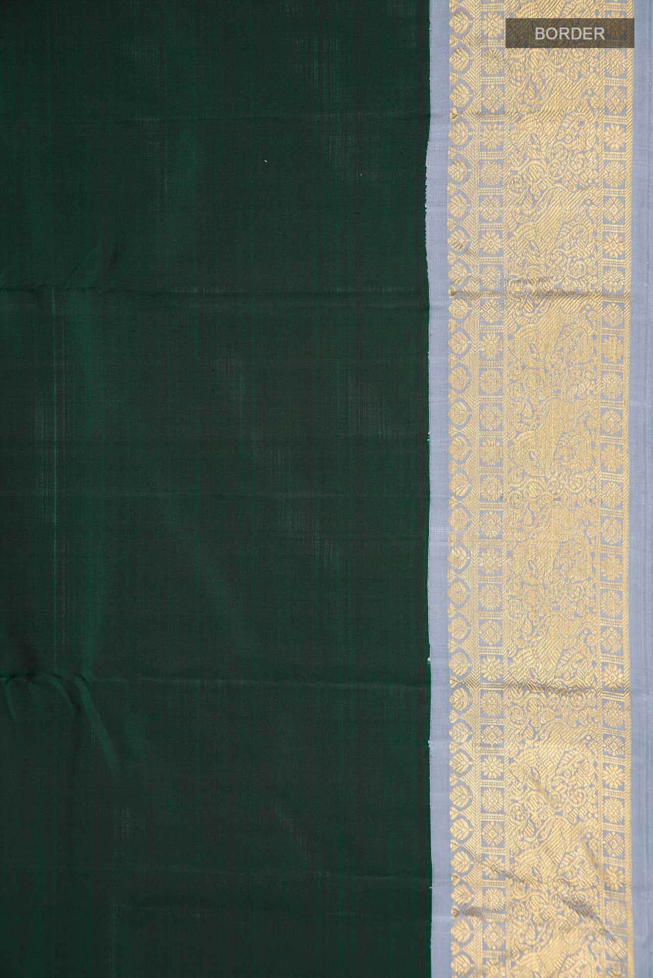Pure Silk Pure Zari Bottle Green Kanchipuram Saree