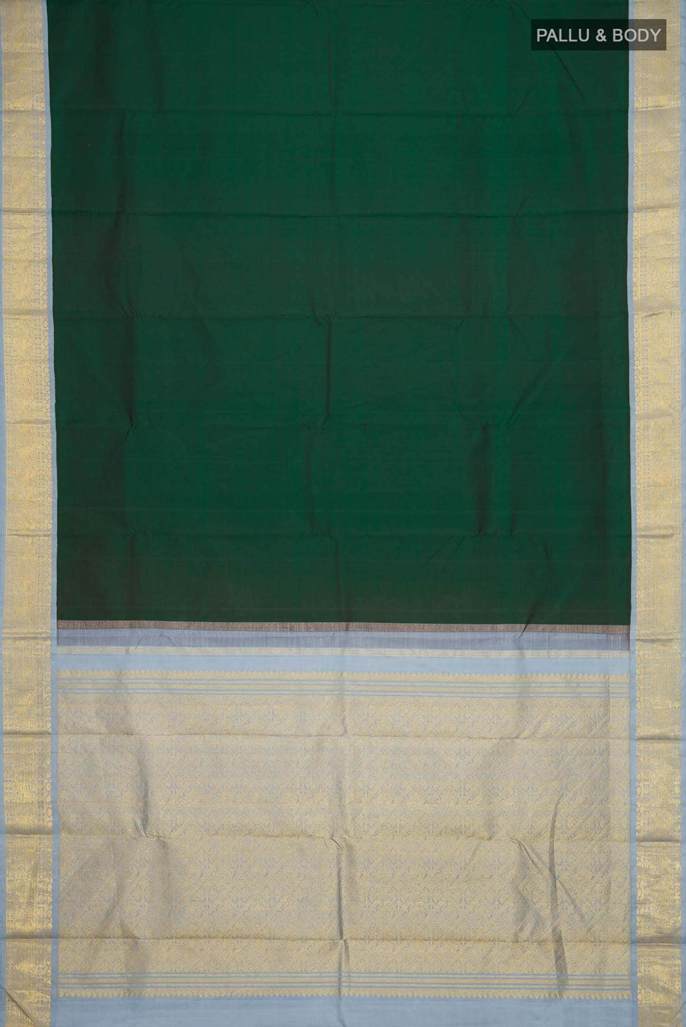 Pure Silk Pure Zari Bottle Green Kanchipuram Saree