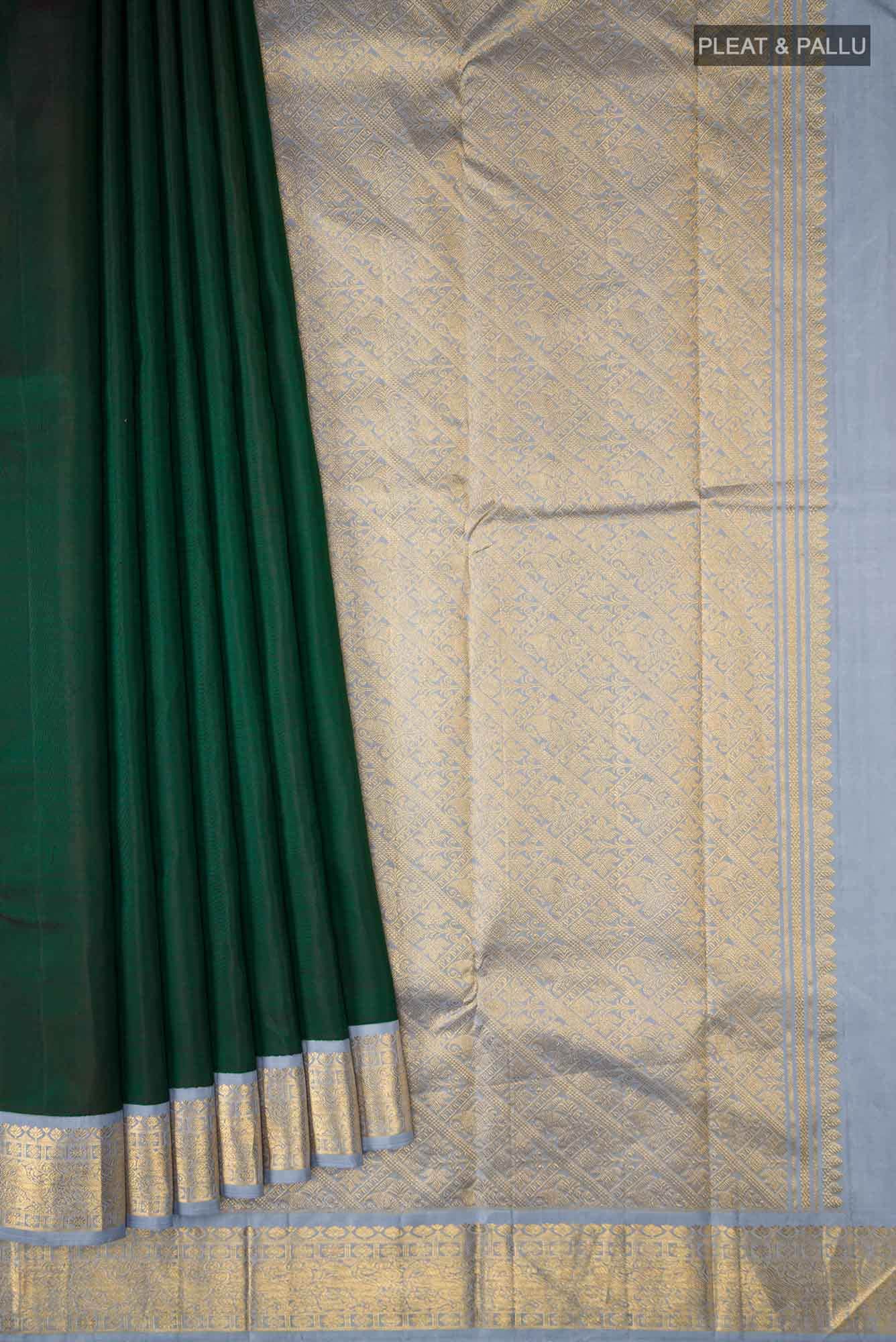Pure Silk Pure Zari Bottle Green Kanchipuram Saree