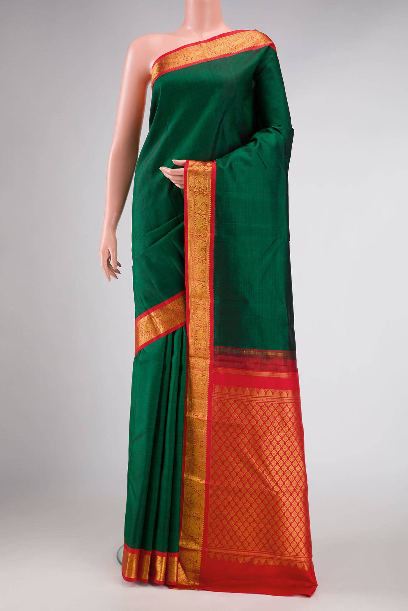 Pure Silk Pure Zari Green Dual Tone Kanchipuram Saree