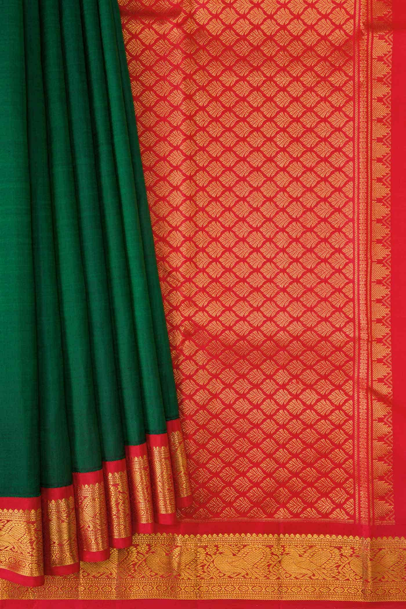 Pure Silk Pure Zari Green Dual Tone Kanchipuram Saree