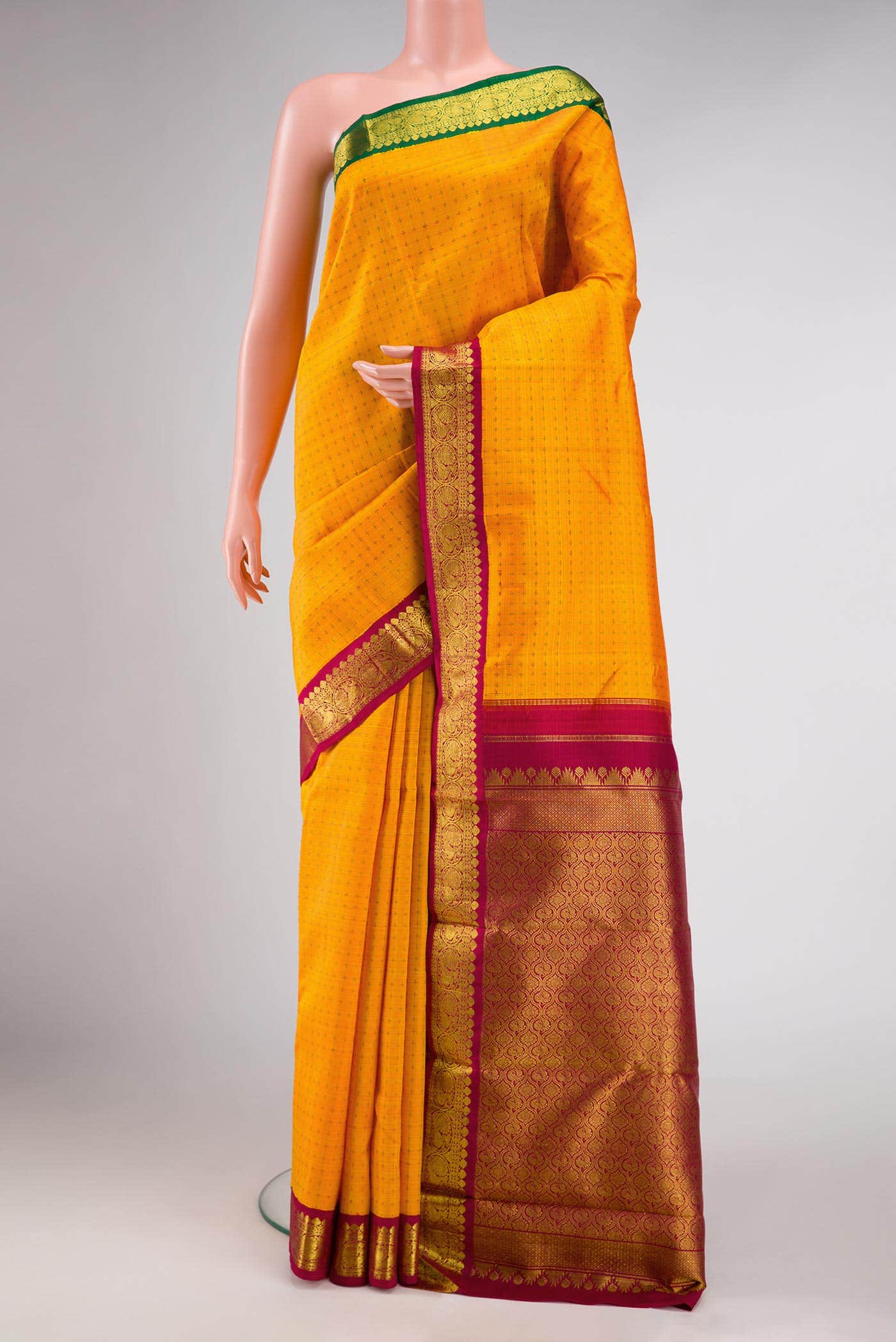 Pure Silk Pure Zari Orange Dual Tone Kanchipuram Saree
