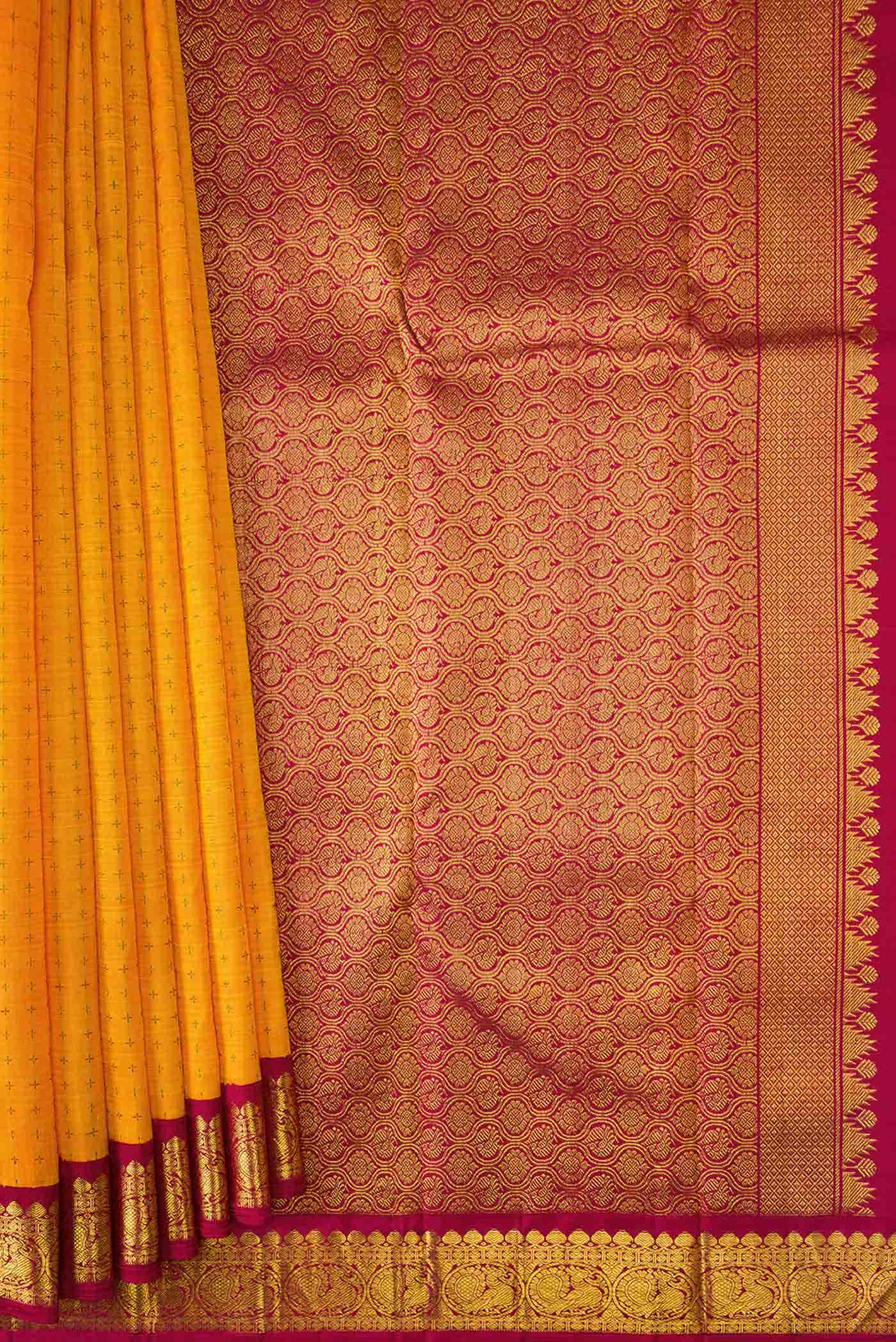 Pure Silk Pure Zari Orange Dual Tone Kanchipuram Saree