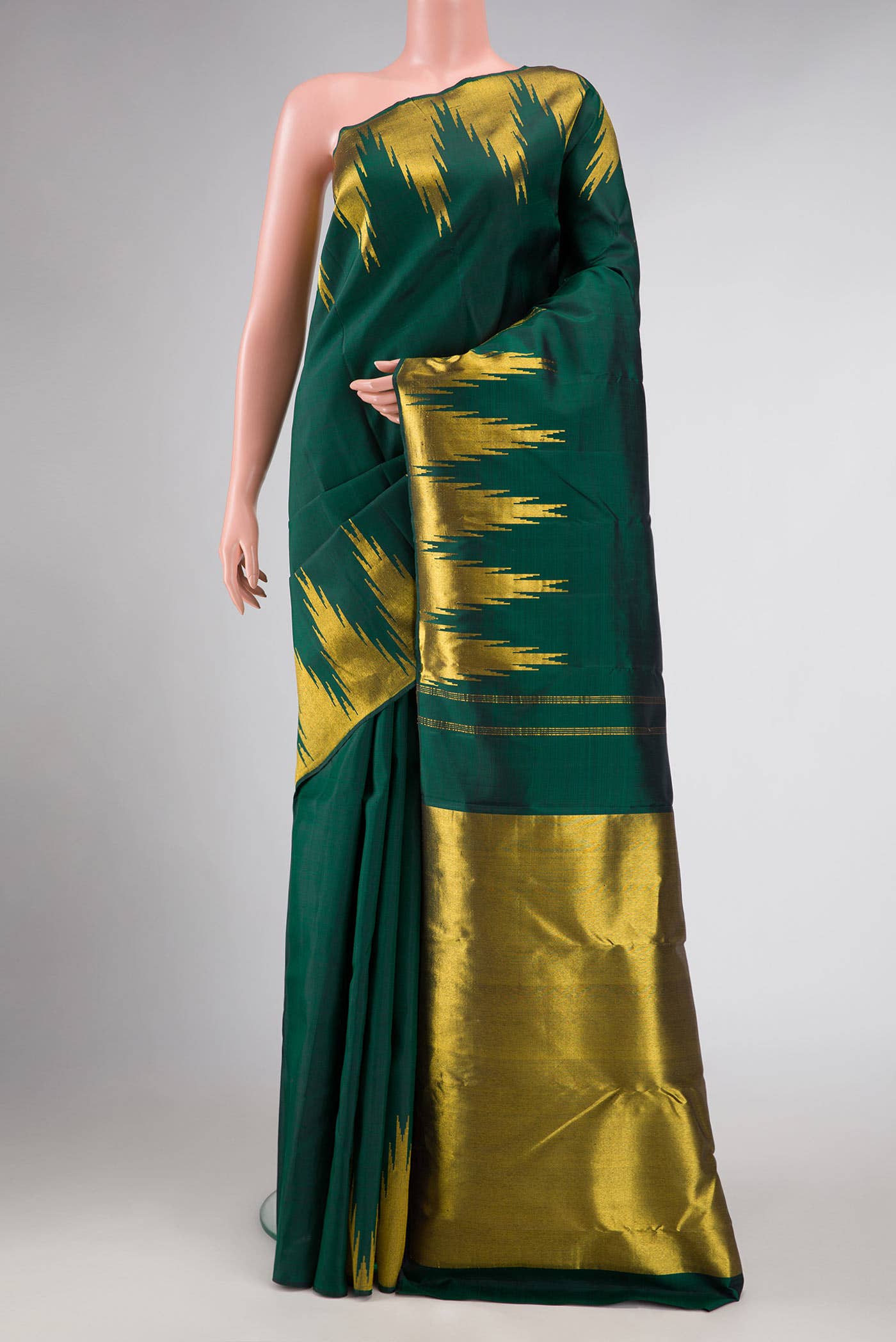 Pure Silk Pure Zari Bottle Green Dual Tone Kanchipuram Saree