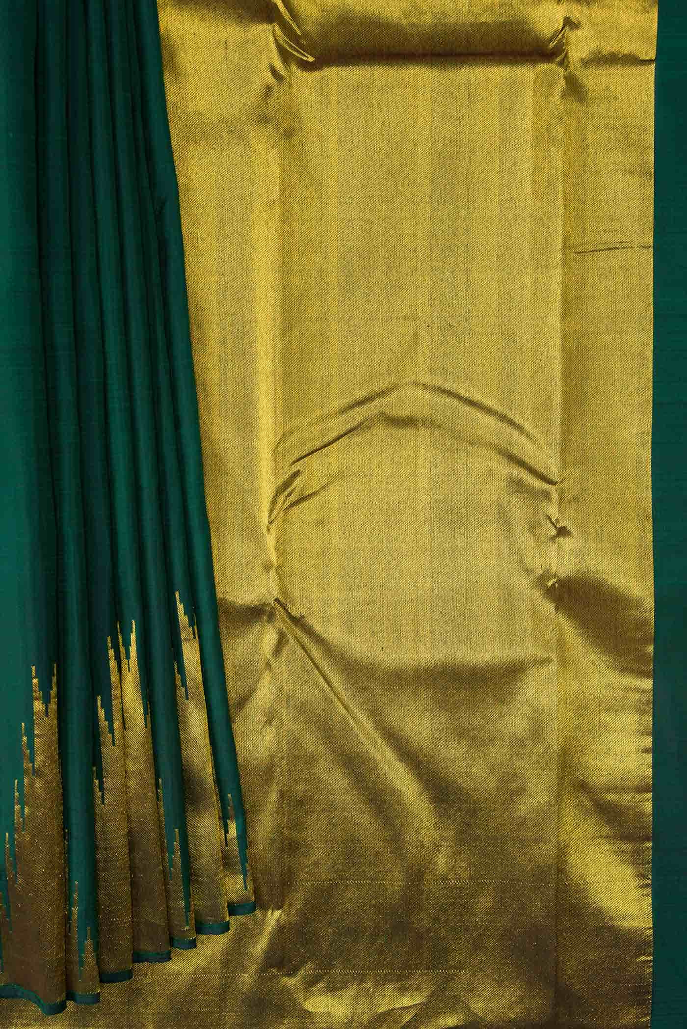 Pure Silk Pure Zari Bottle Green Dual Tone Kanchipuram Saree