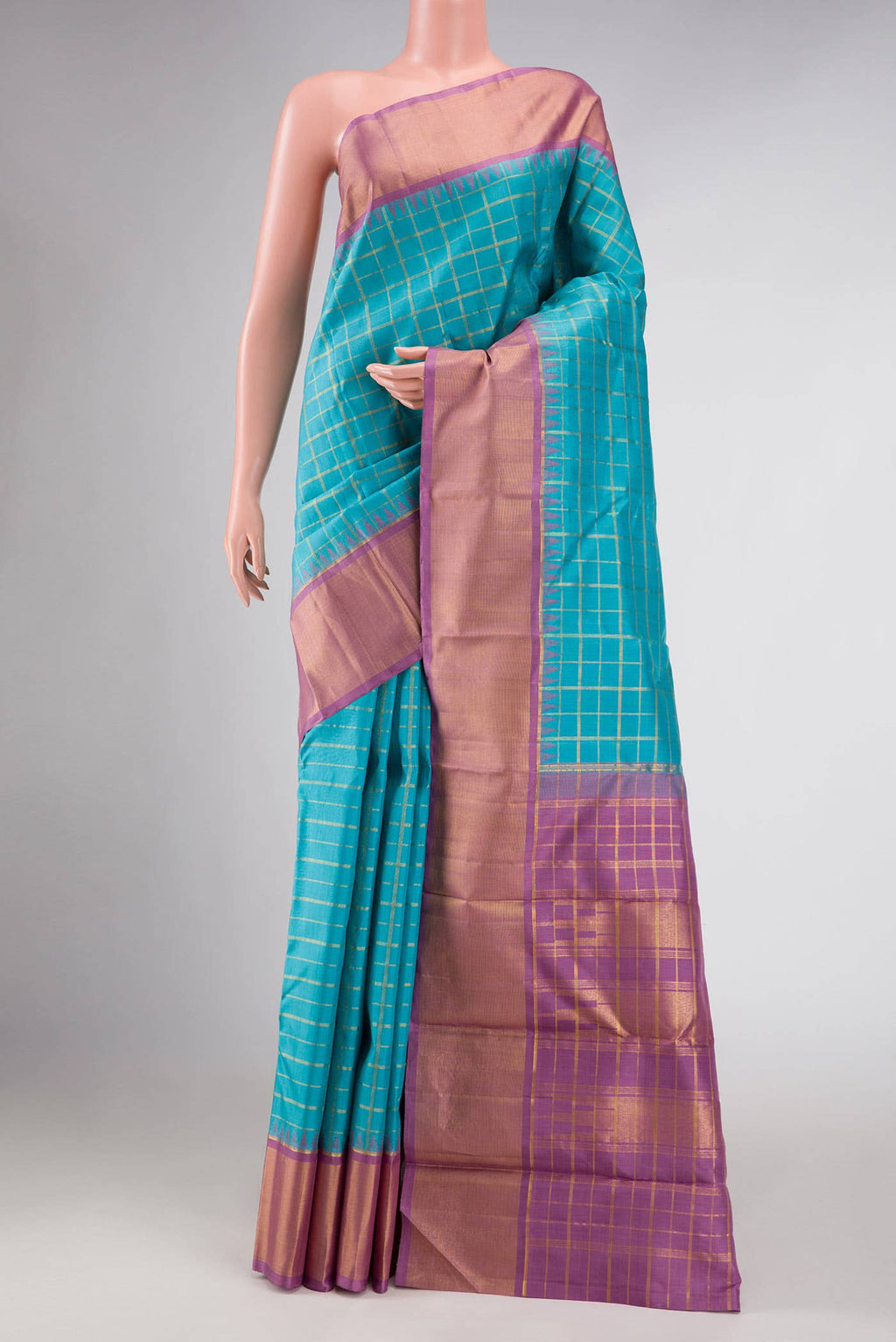 Pure Silk Pure Zari Sky Blue Dual Tone Kanchipuram Saree