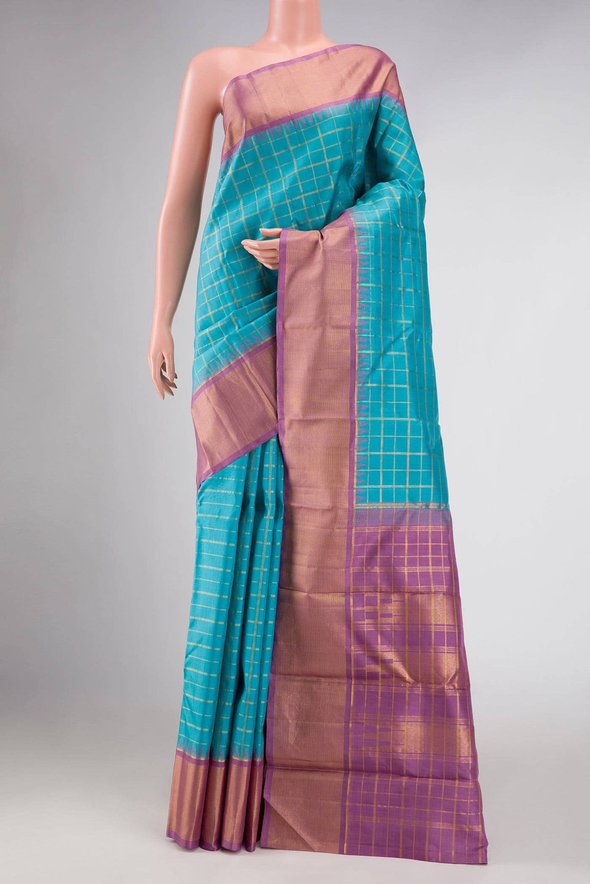 Pure Silk Pure Zari Sky Blue Dual Tone Kanjivaram Saree