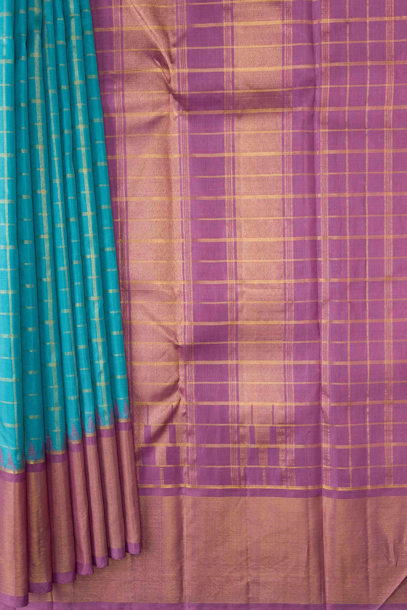 Pure Silk Pure Zari Sky Blue Dual Tone Kanchipuram Saree