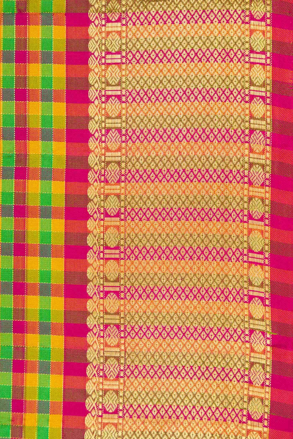 Pure Silk Pure Zari Green  Yellow and Pink Dual Tone Kanchipuram Saree