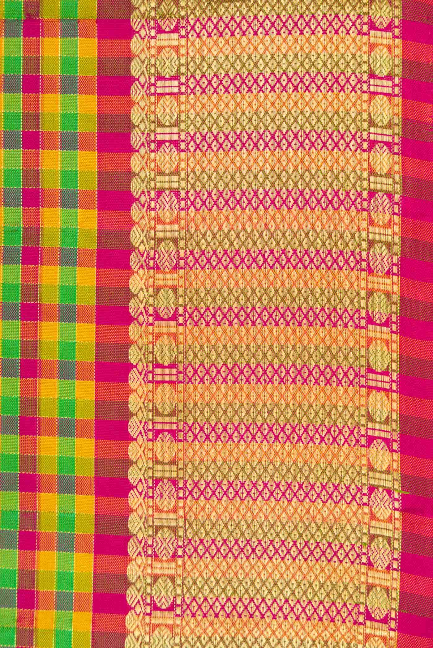 Pure Silk Pure Zari Green  Yellow and Pink Dual Tone Kanchipuram Saree