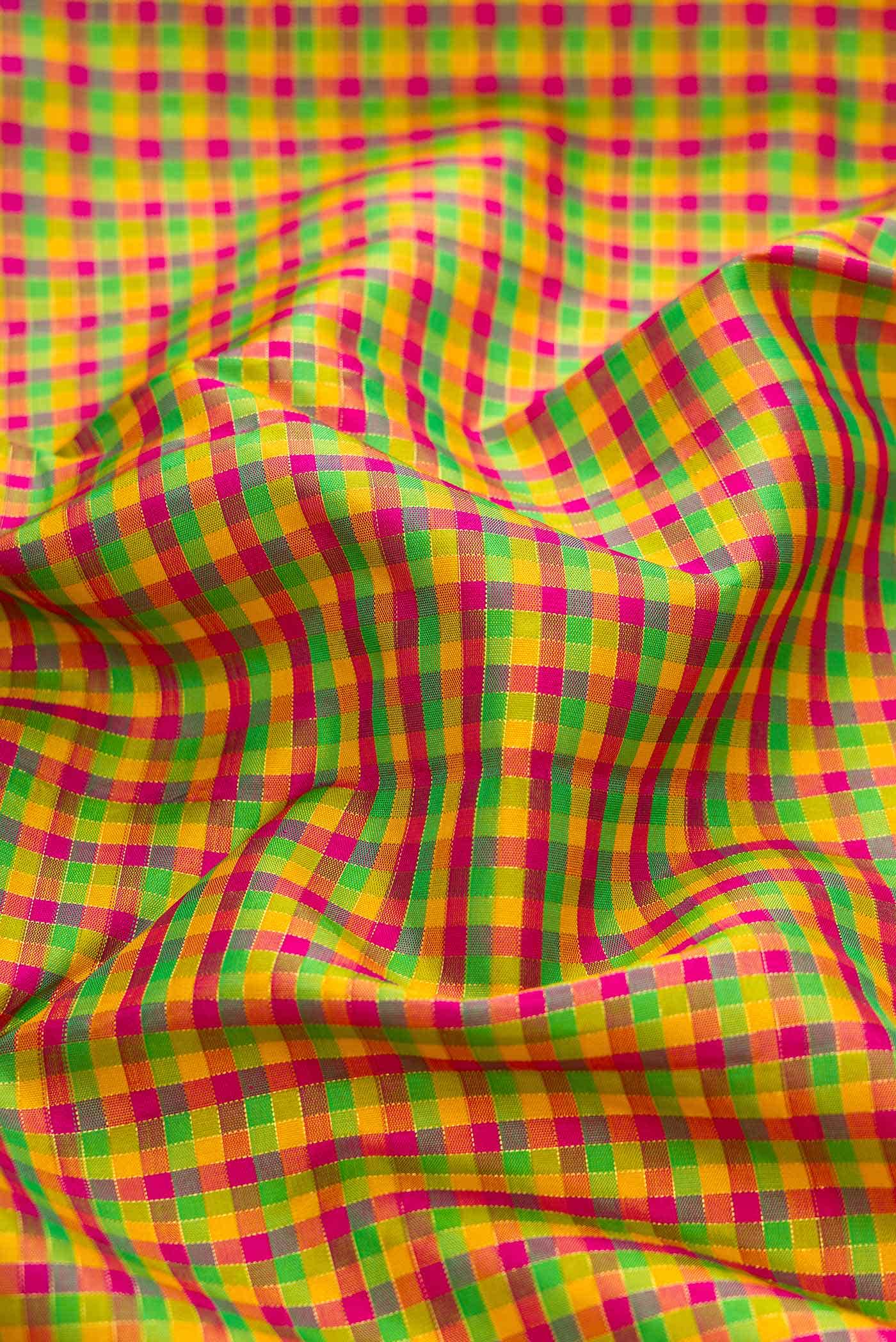 Pure Silk Pure Zari Green  Yellow and Pink Dual Tone Kanchipuram Saree