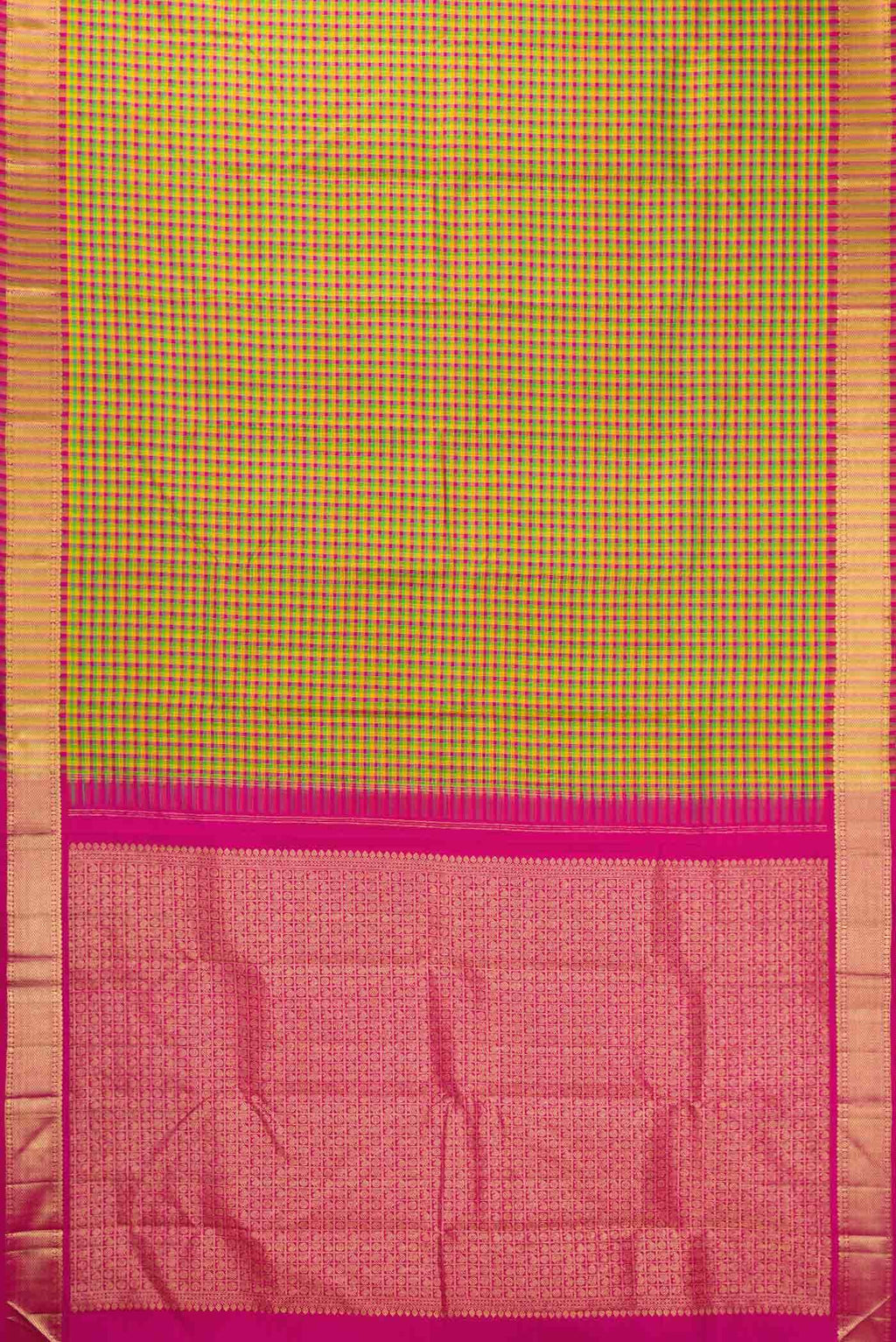 Pure Silk Pure Zari Green  Yellow and Pink Dual Tone Kanchipuram Saree