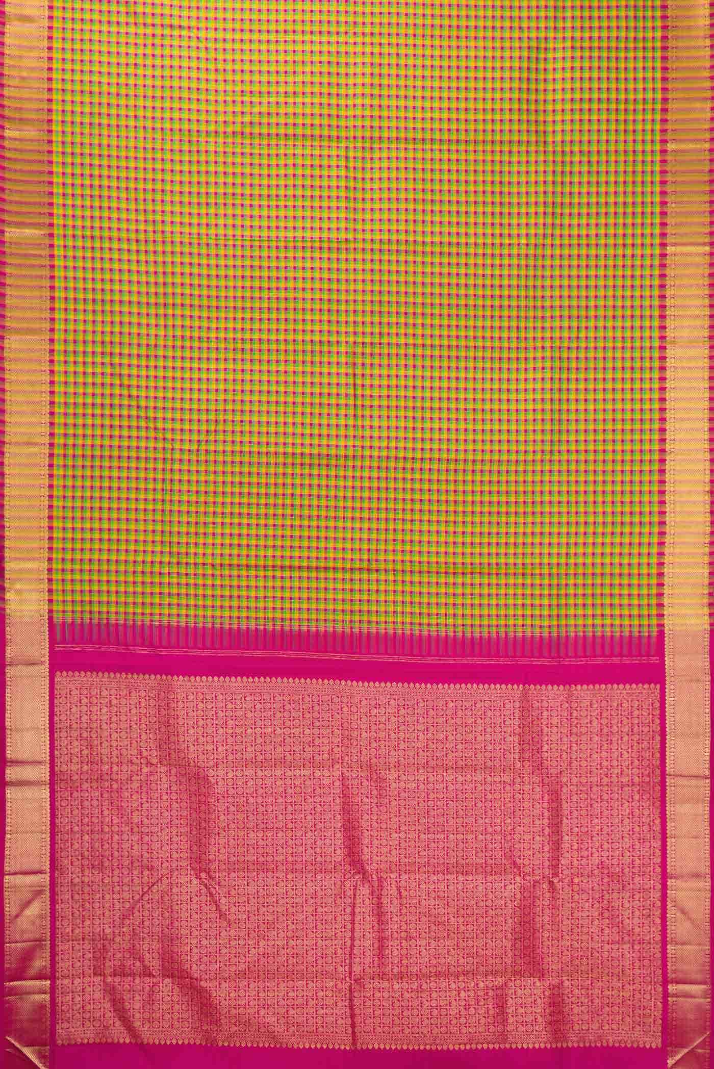 Pure Silk Pure Zari Green  Yellow and Pink Dual Tone Kanchipuram Saree