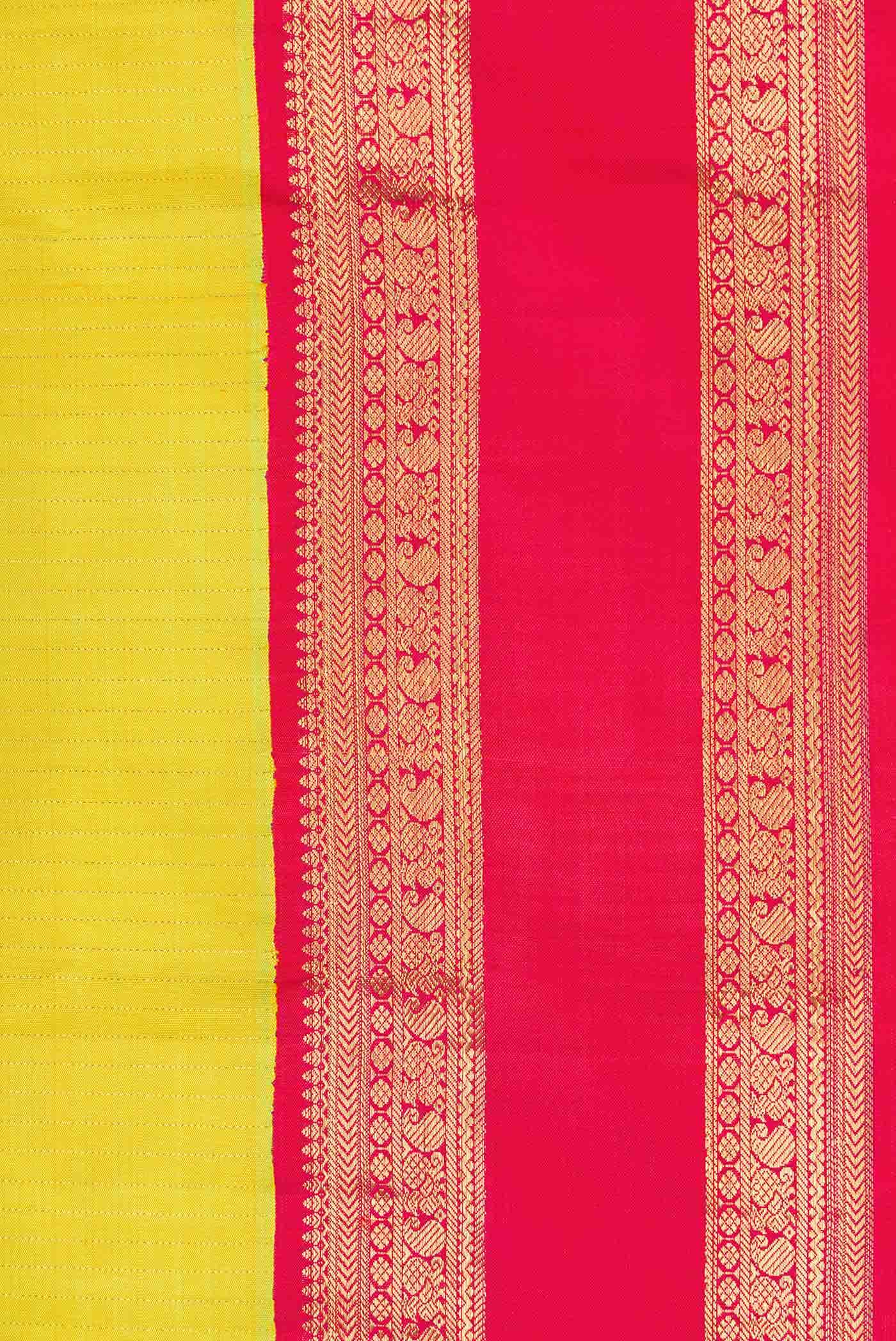 Pure Silk Pure Zari Lemon Yellow Dual Tone Kanchipuram Saree