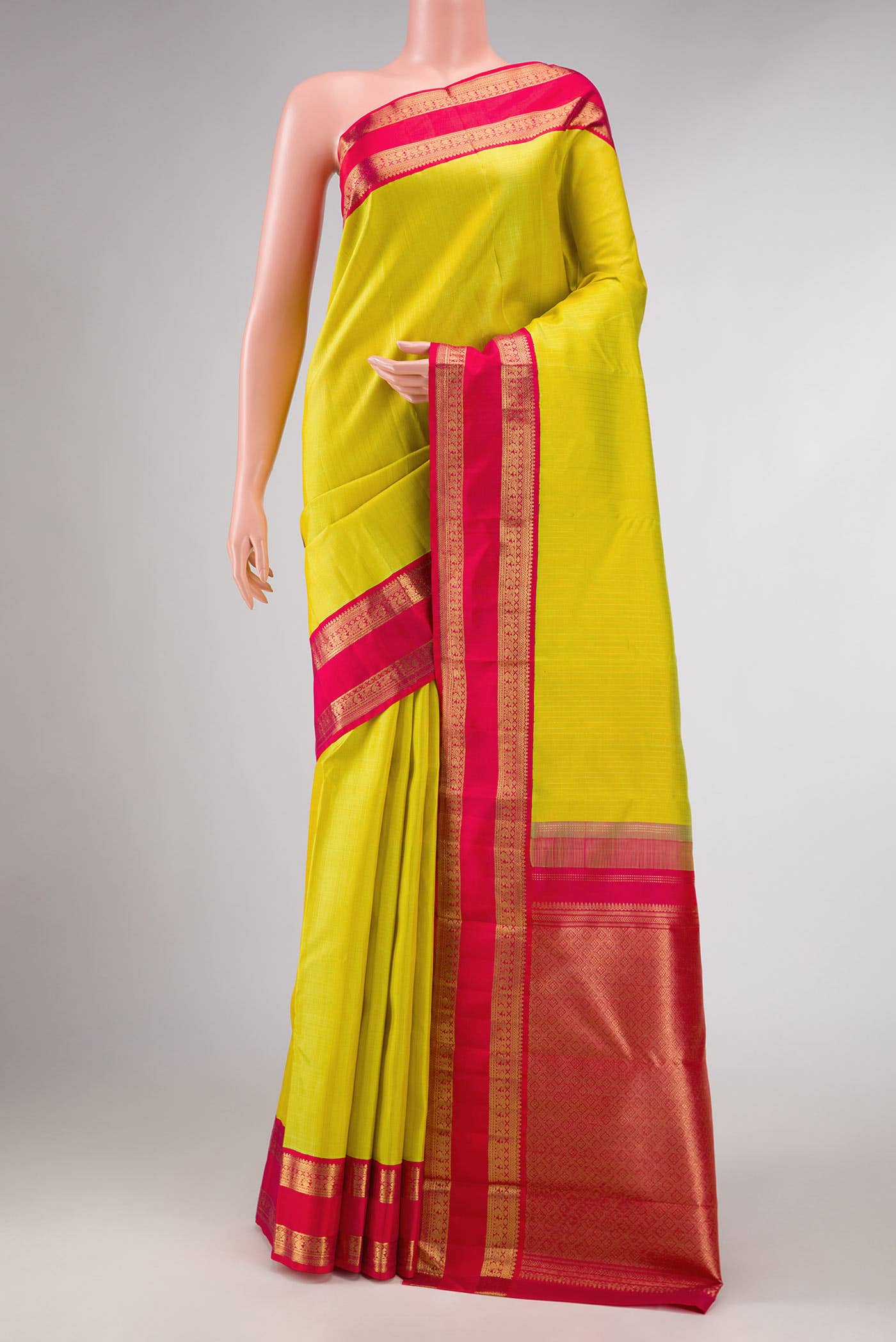 Pure Silk Pure Zari Lemon Yellow Dual Tone Kanchipuram Saree