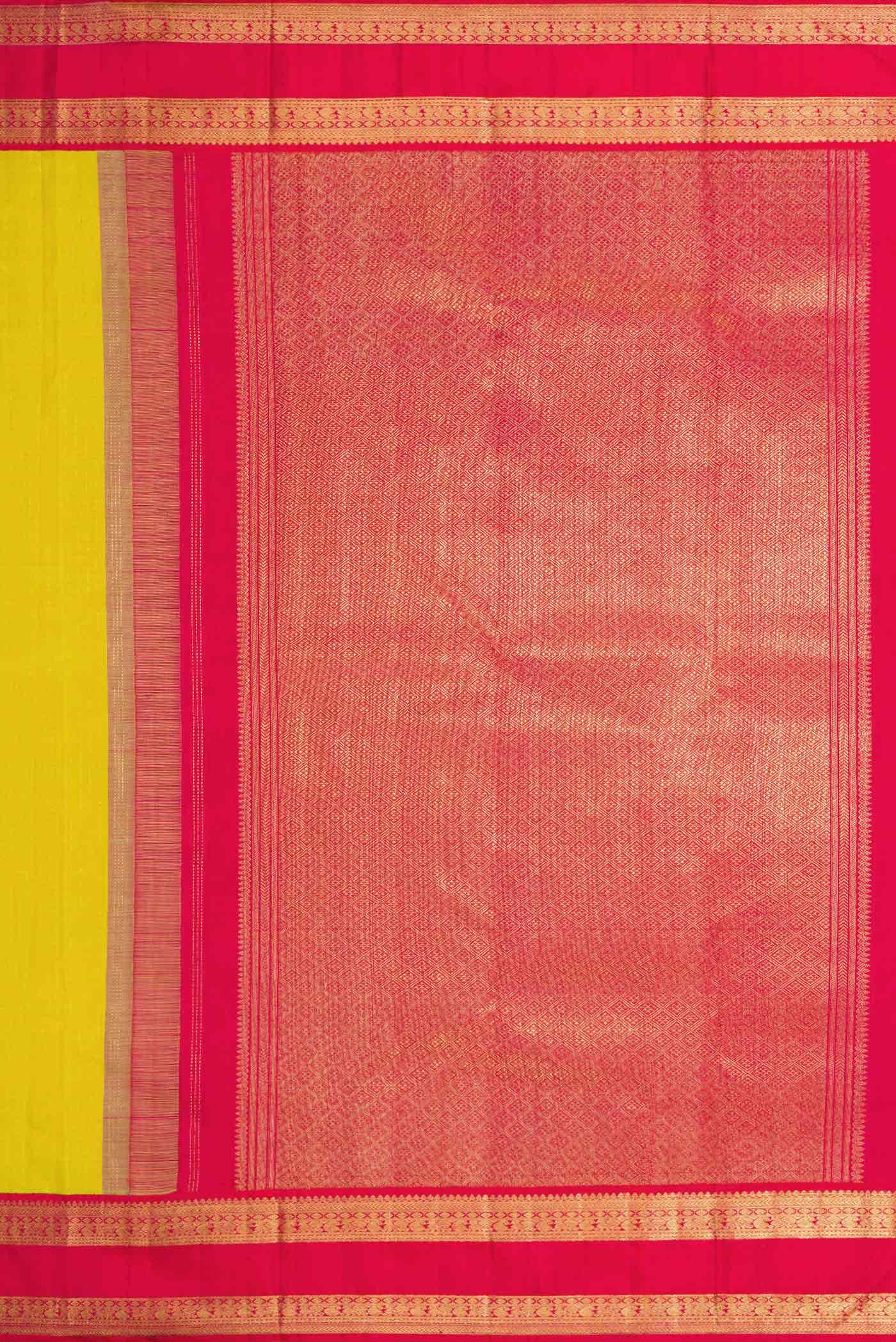 Pure Silk Pure Zari Lemon Yellow Dual Tone Kanchipuram Saree