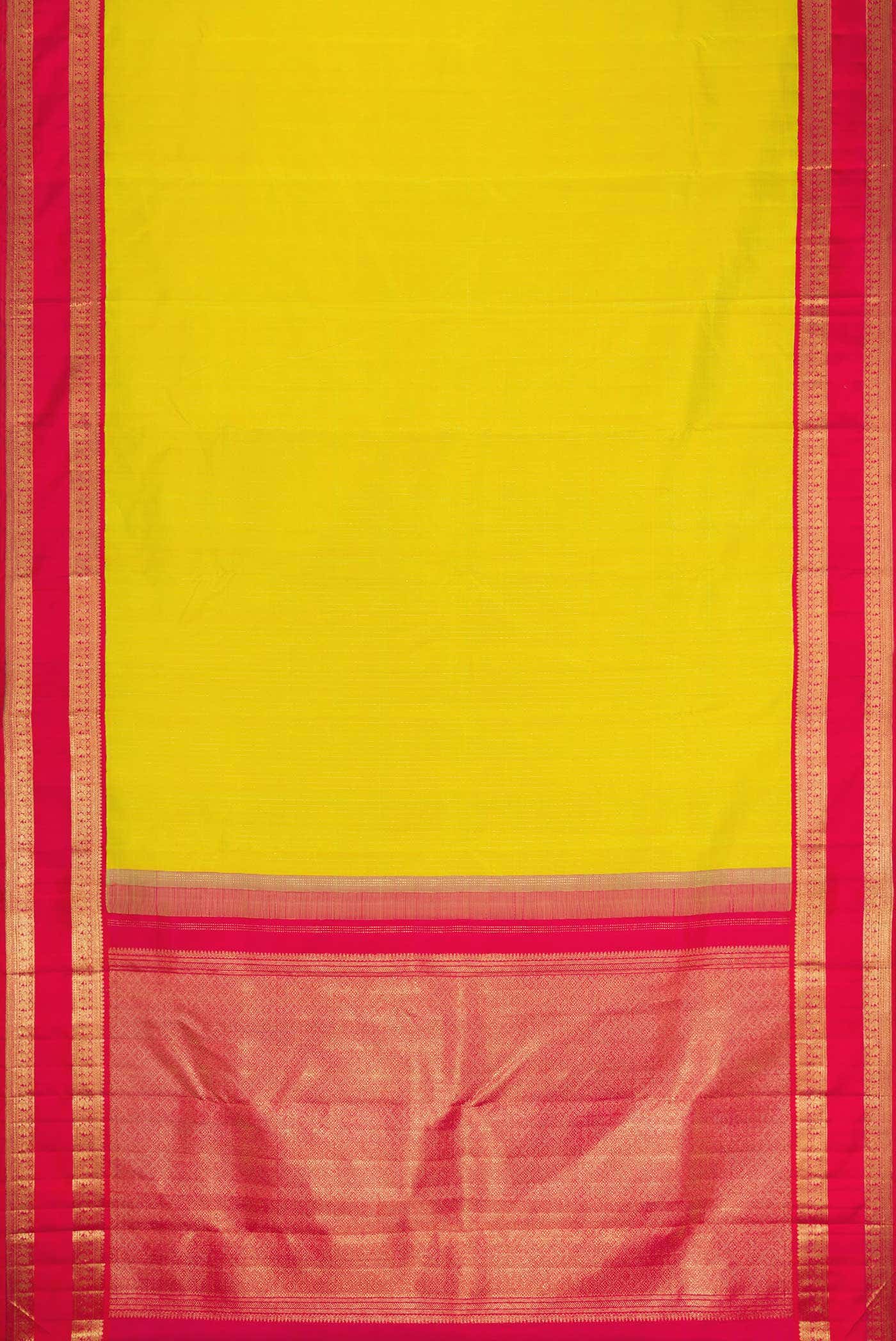 Pure Silk Pure Zari Lemon Yellow Dual Tone Kanchipuram Saree