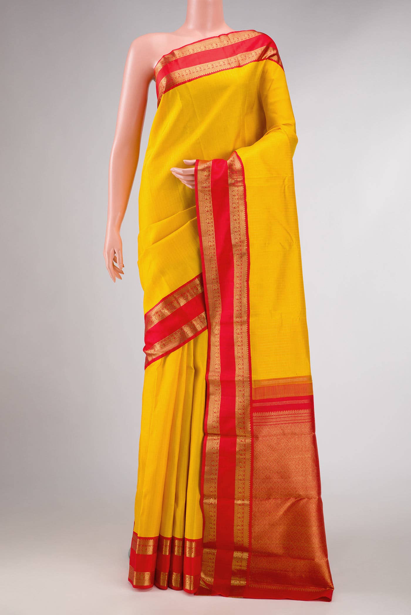 Pure Silk Pure Zari Yellow Dual Tone Kanchipuram Saree
