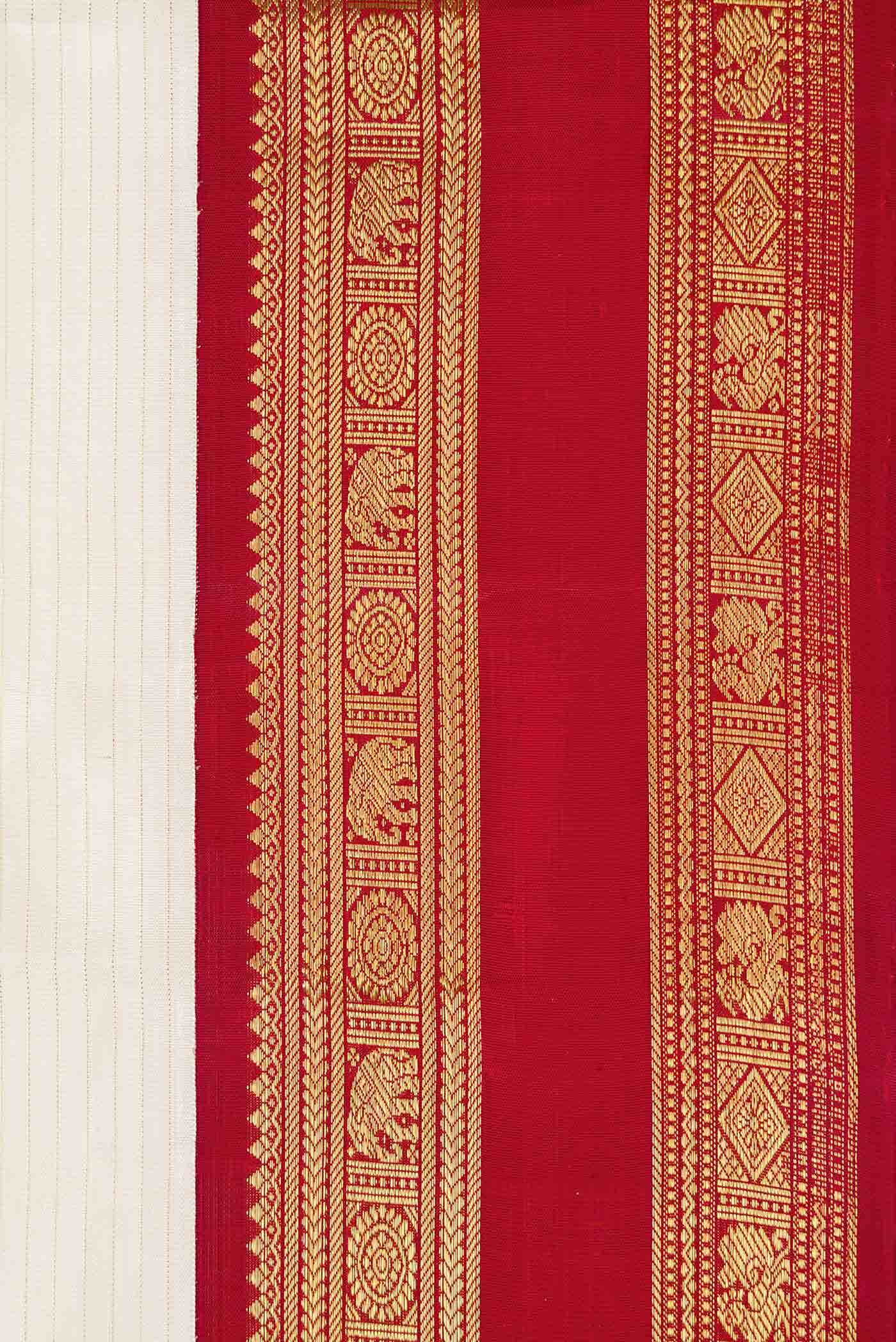 Pure Silk Pure Zari Off White Dual Tone Kanchipuram Saree