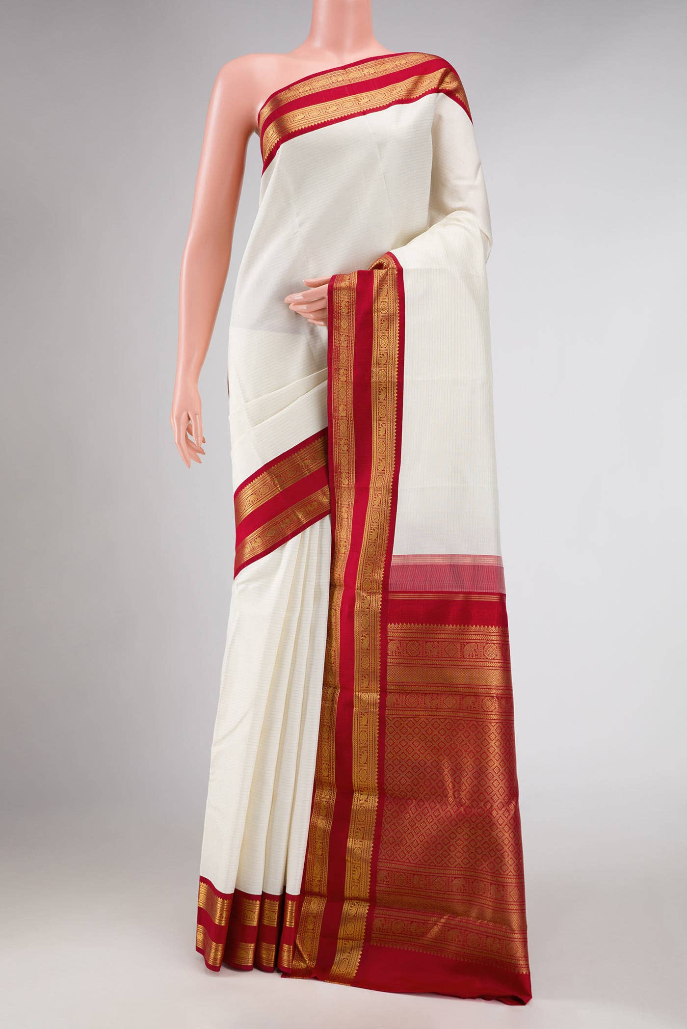 Pure Silk Pure Zari Off White Dual Tone Kanchipuram Saree