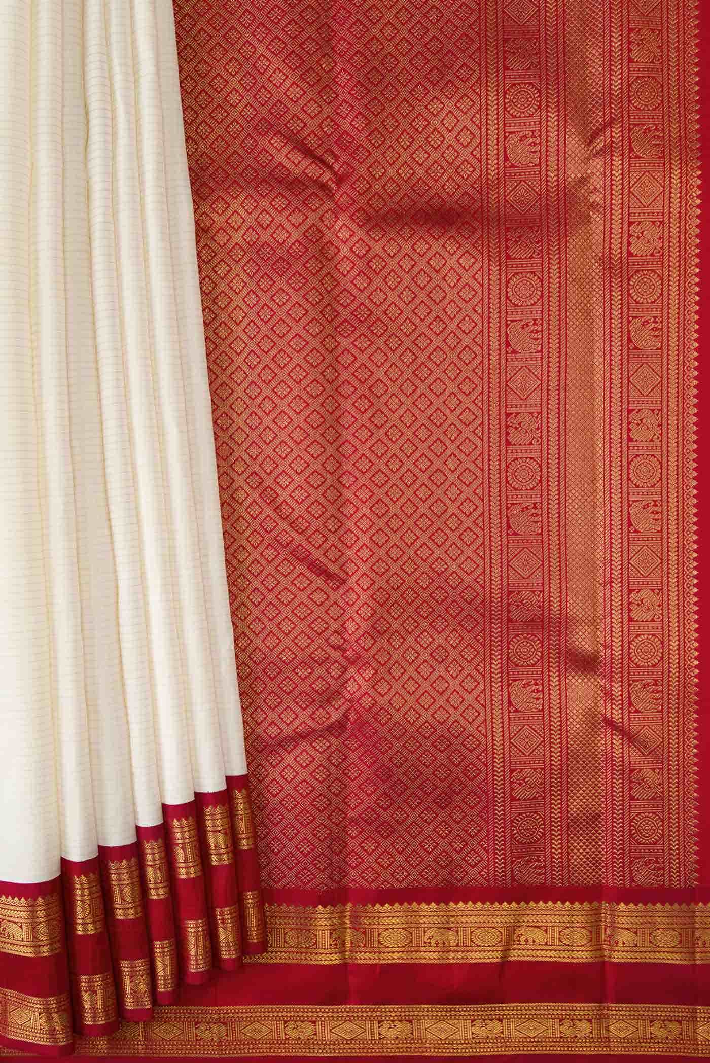 Pure Silk Pure Zari Off White Dual Tone Kanchipuram Saree