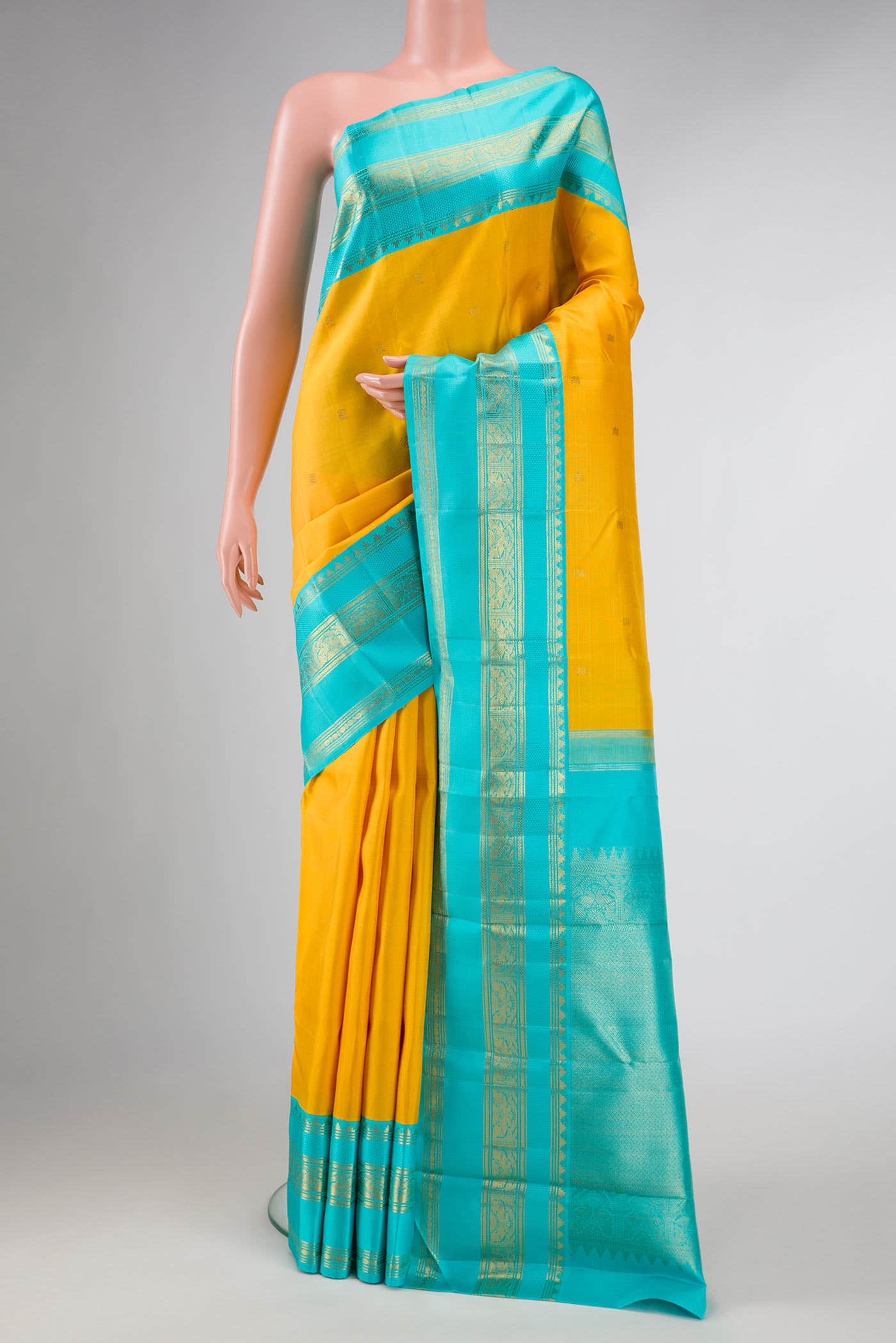 Pure Silk Pure Zari Yellow Dual Tone Kanchipuram Saree