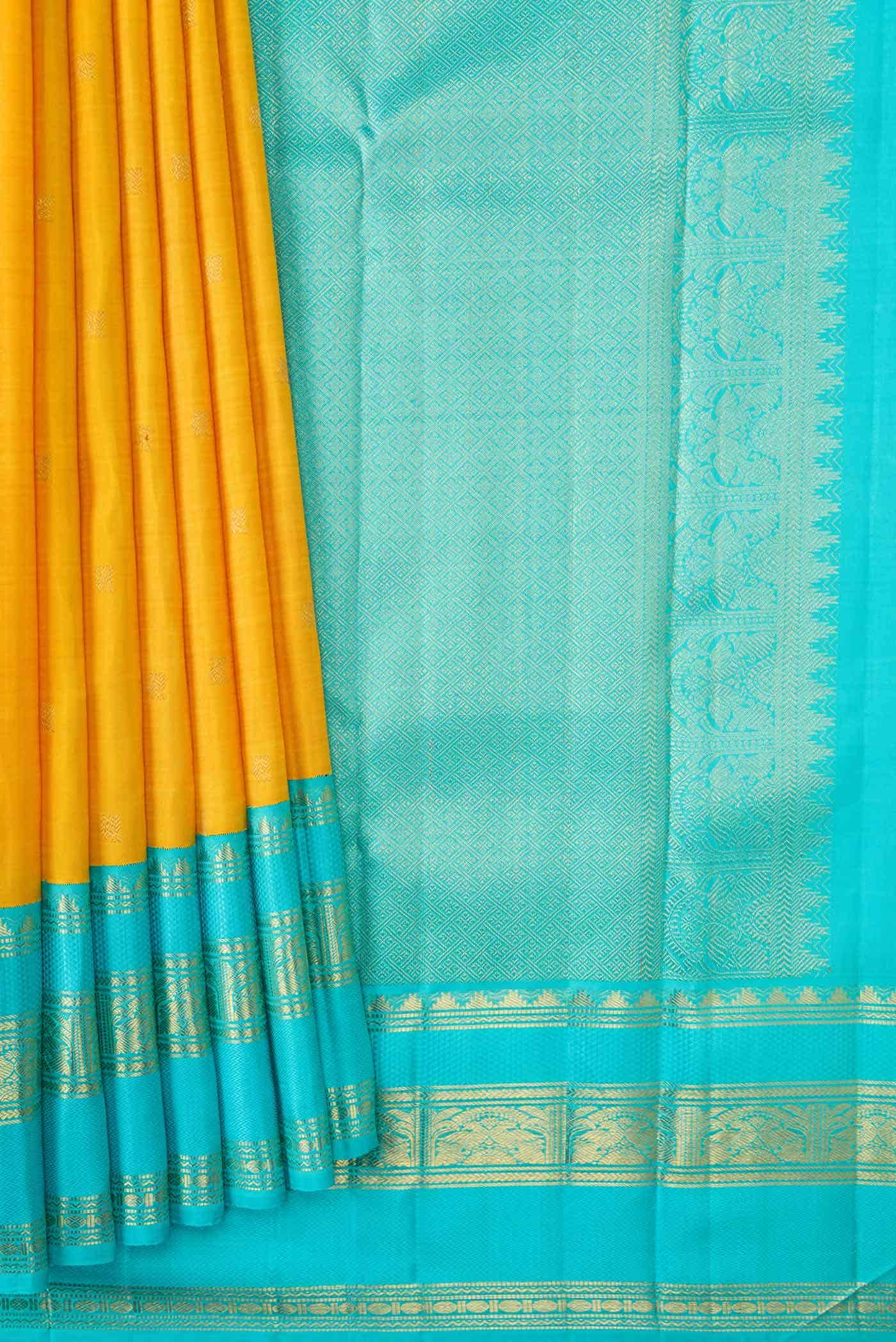 Pure Silk Pure Zari Yellow Dual Tone Kanchipuram Saree