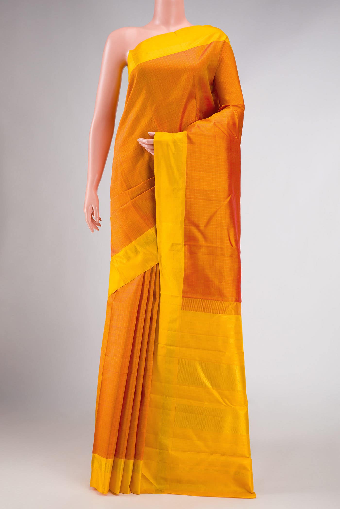 Pure Silk Pure Zari Mustard Dual Tone Kanchipuram Saree